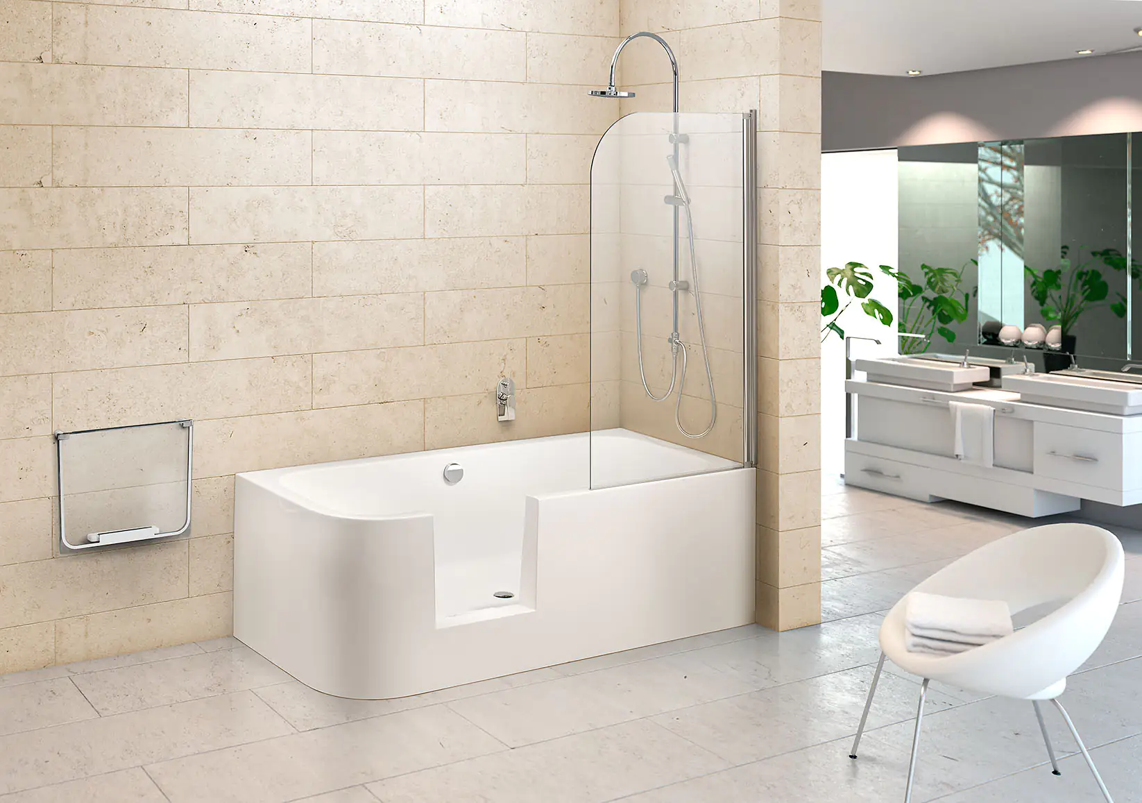 Ottofond Badewanne barrierefrei 180 x 80 cm mit Wassereinlauf links weiß