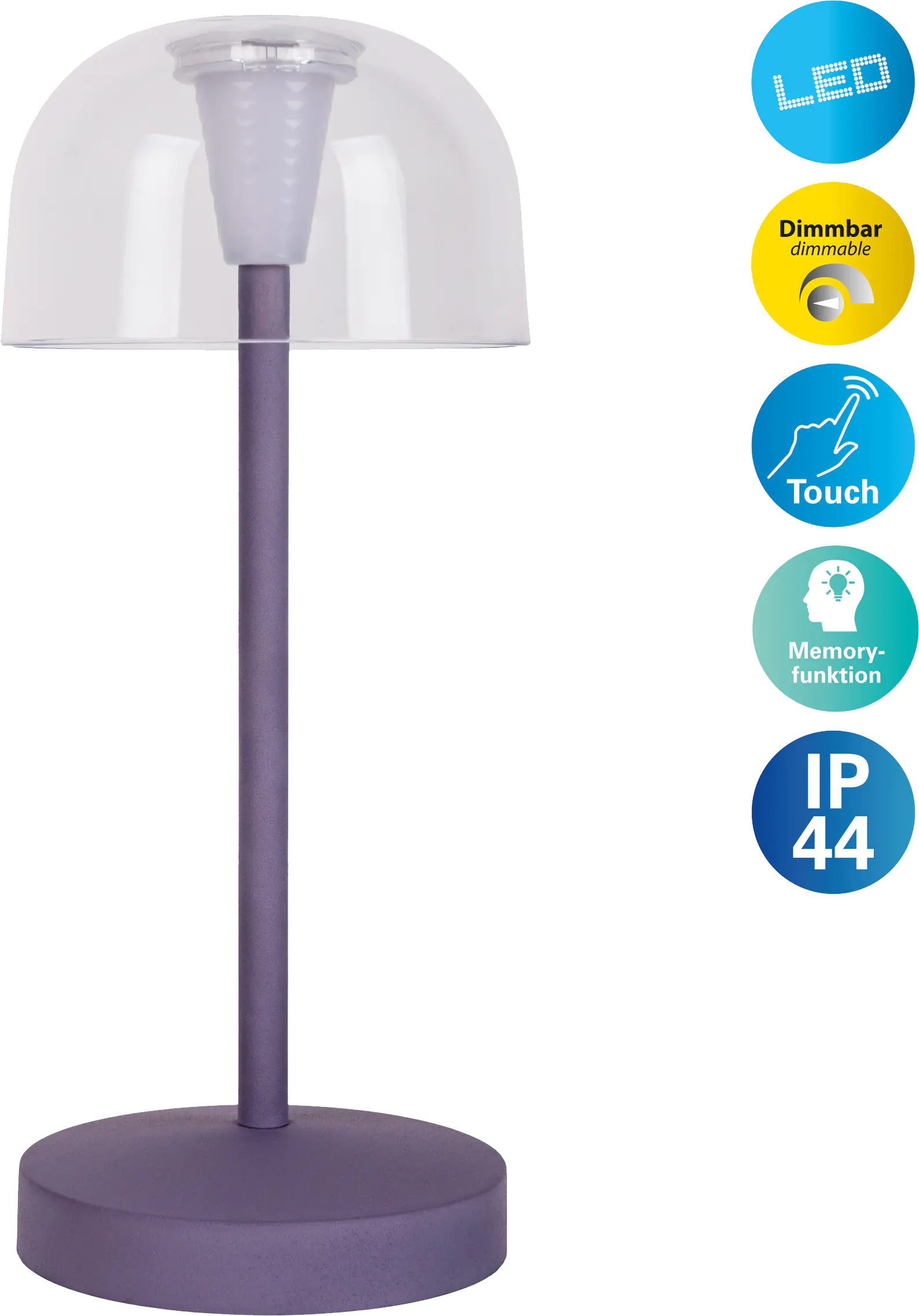 Light & More LED Akku-Tischleuchte Gomba violett dimmbar