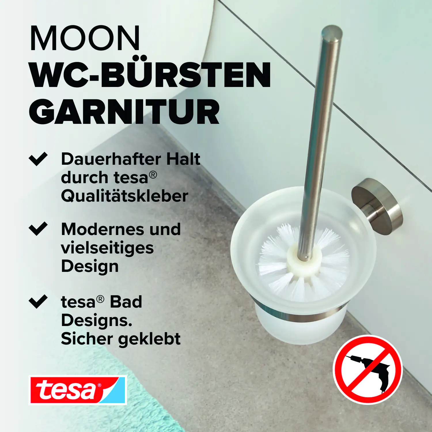 Tesa WC-Bürstenhalter Moon Edelstahloptik zum Kleben