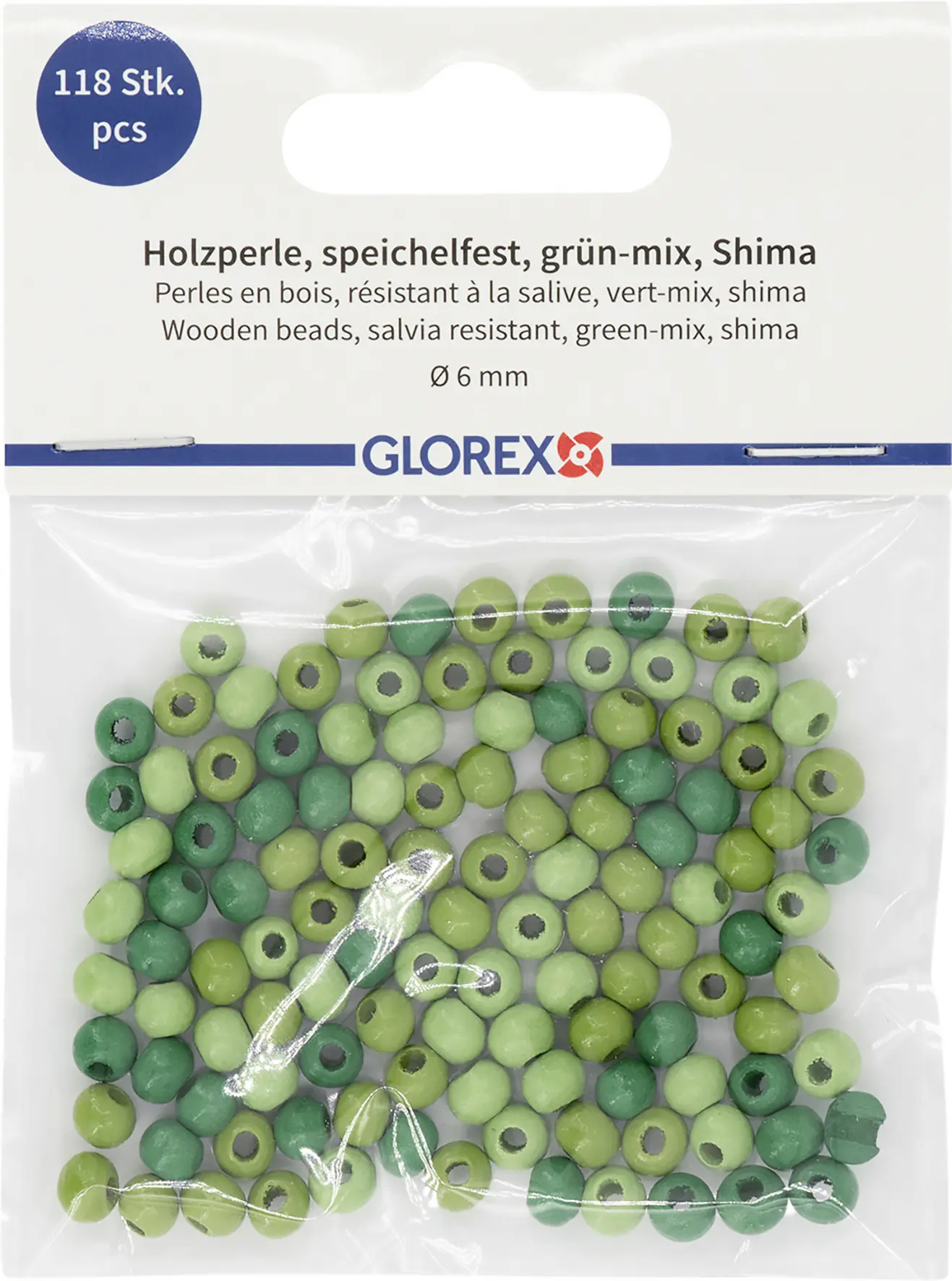 Glorex Holzperle grün mix 6 mm - 118 Stück