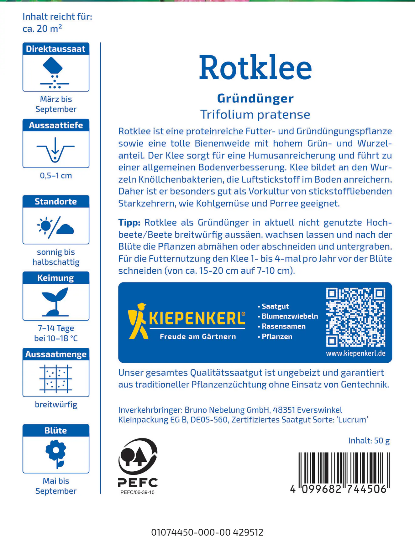 Kiepenkerl Saatgut Rotkleesamen Wiesenklee für ca. 20 m²
