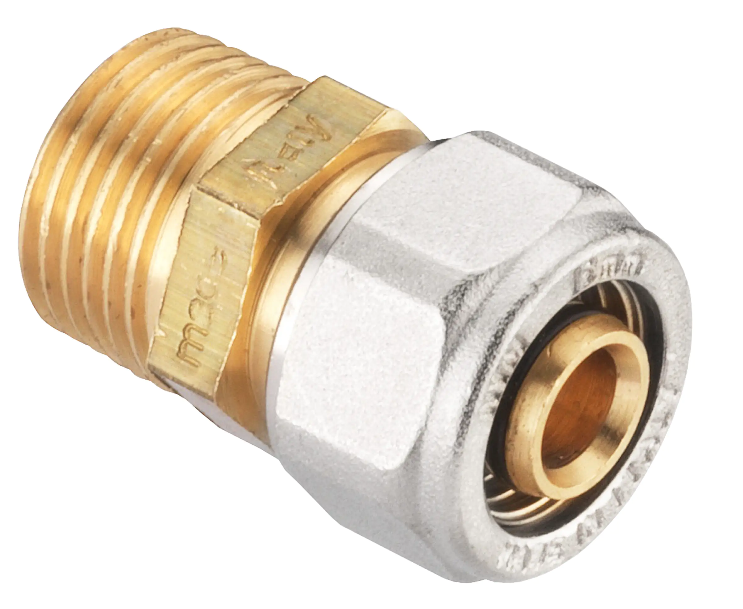 Cornat Schraub-Kupplung komplett ø 16 mm 1/2" AG Messing vernickelt