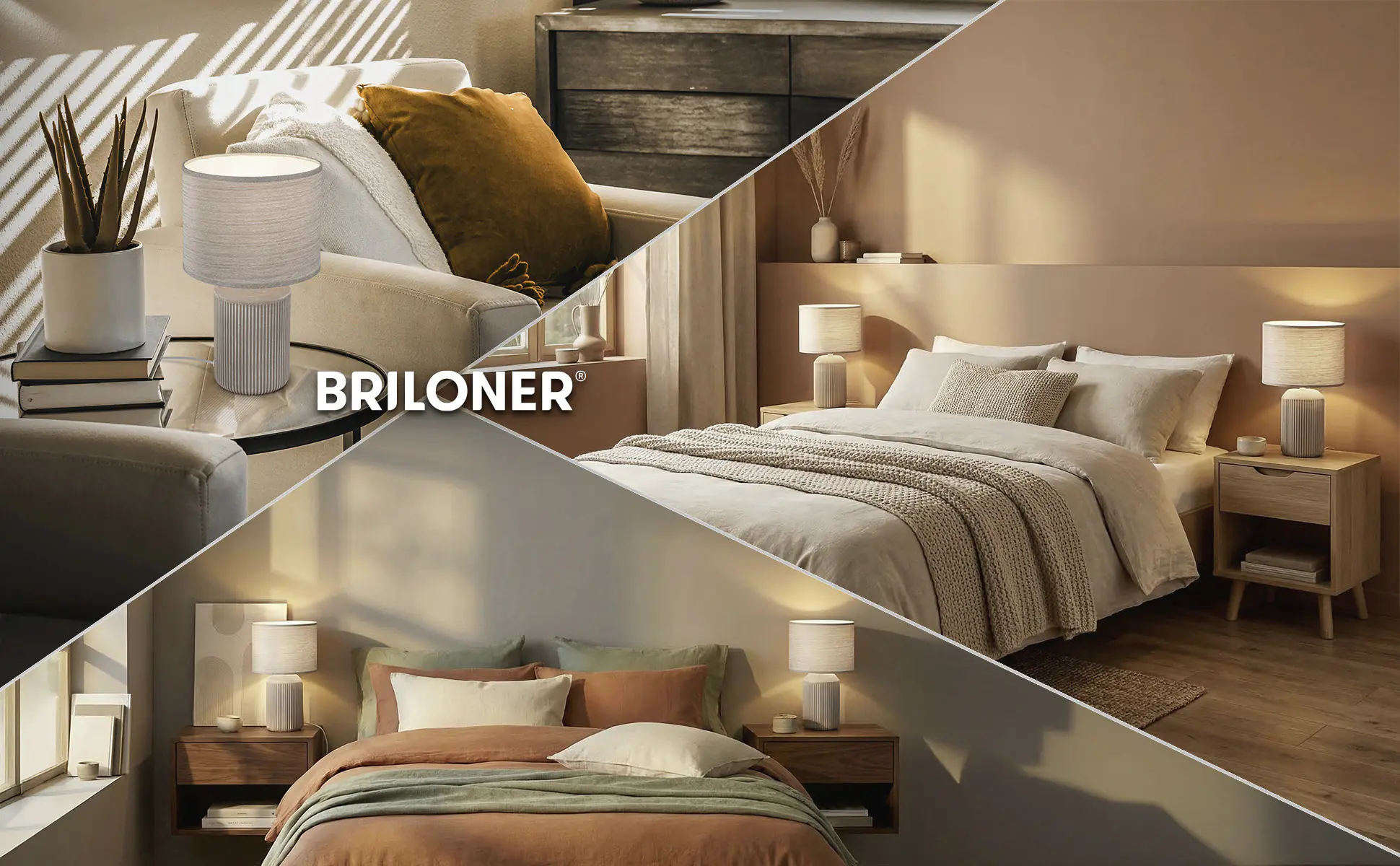 Briloner Tischleuchte Ino mit Stoffschirm braun