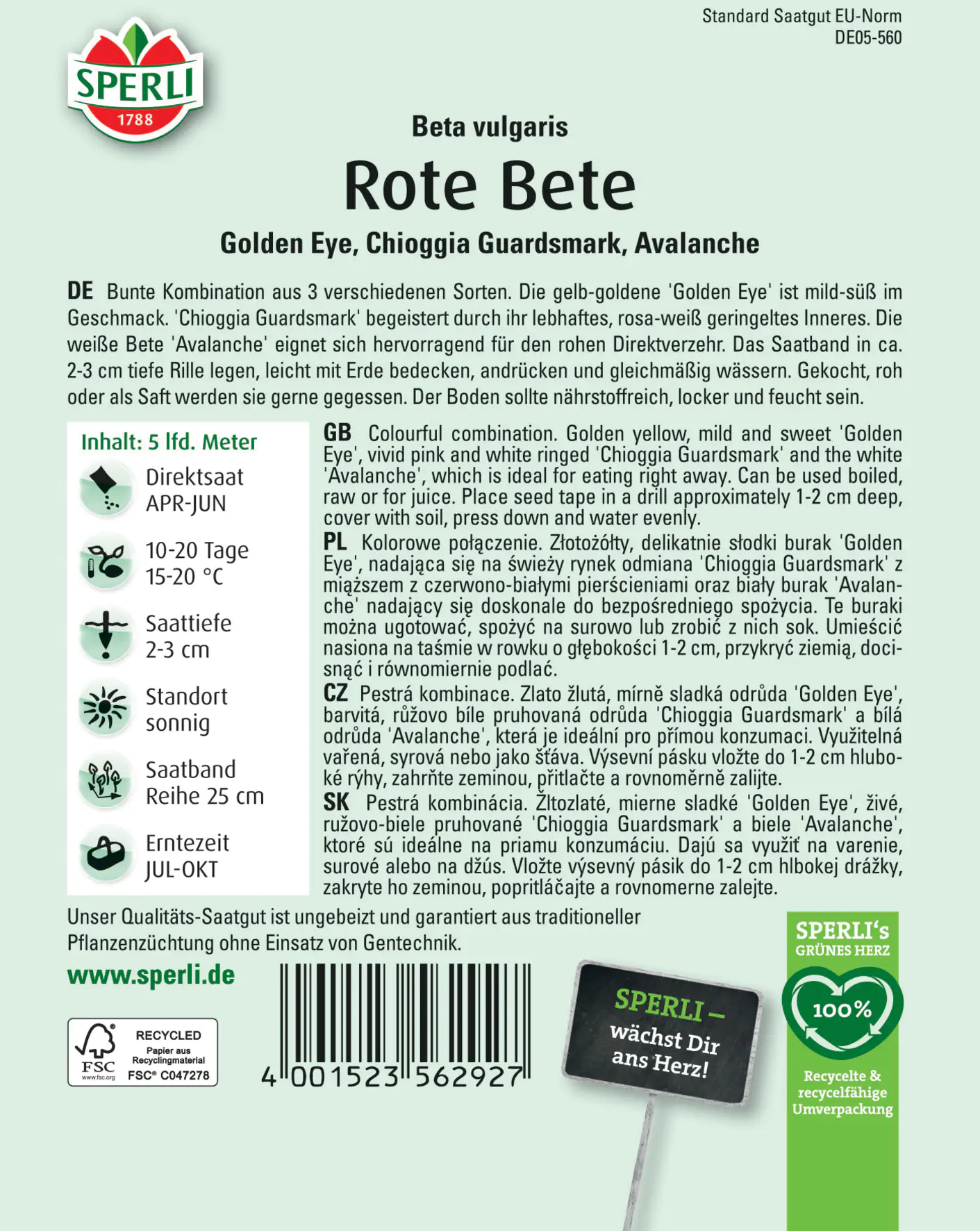 Sperli Rote Bete Golden Eye Chioggia Guardsmark Avalanche Saatband