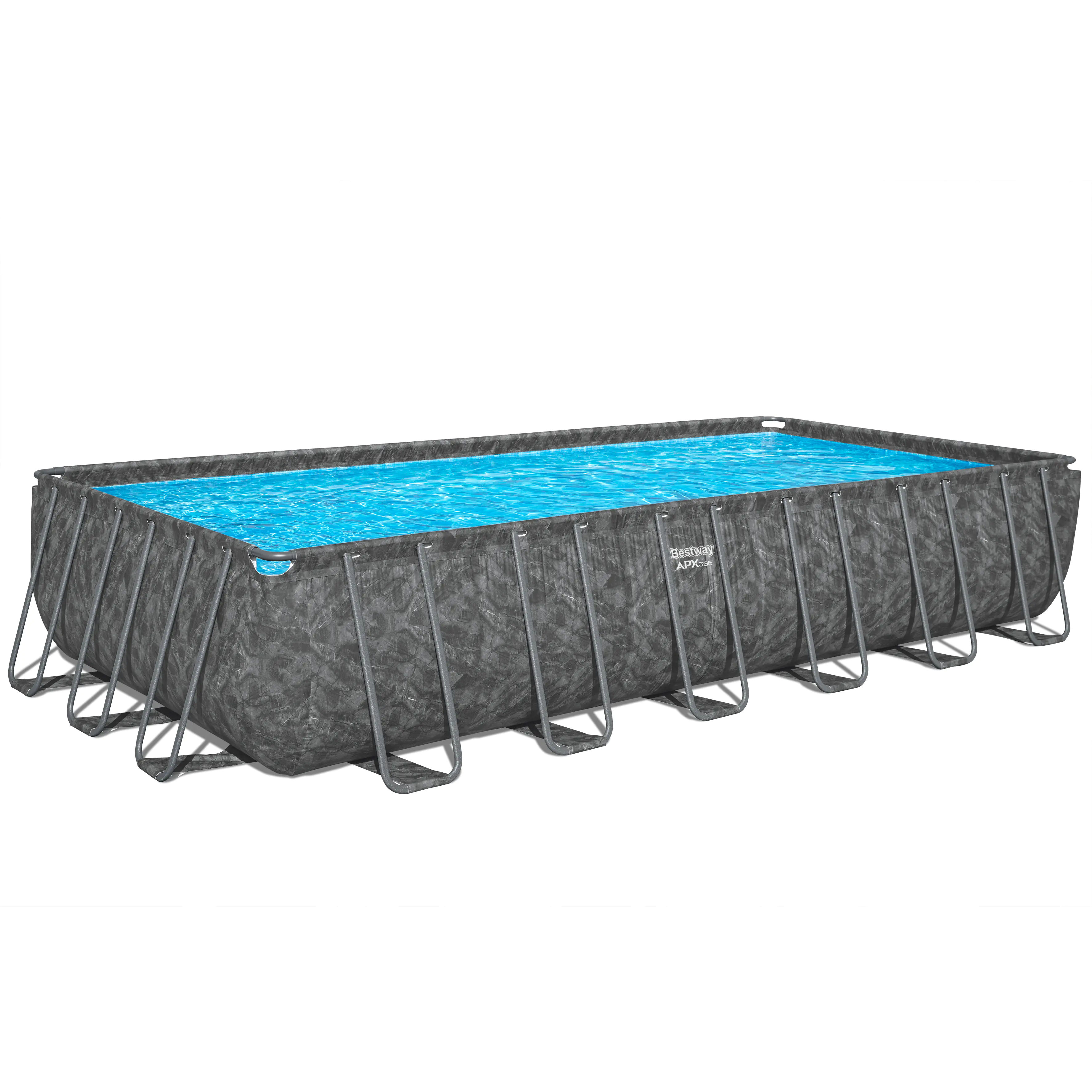 Bestway Winterfestes Frame Pool APX365 Komplett-Set mit Sandfilteranlage 732 x 366 x 132 cm marmor-optik eckig