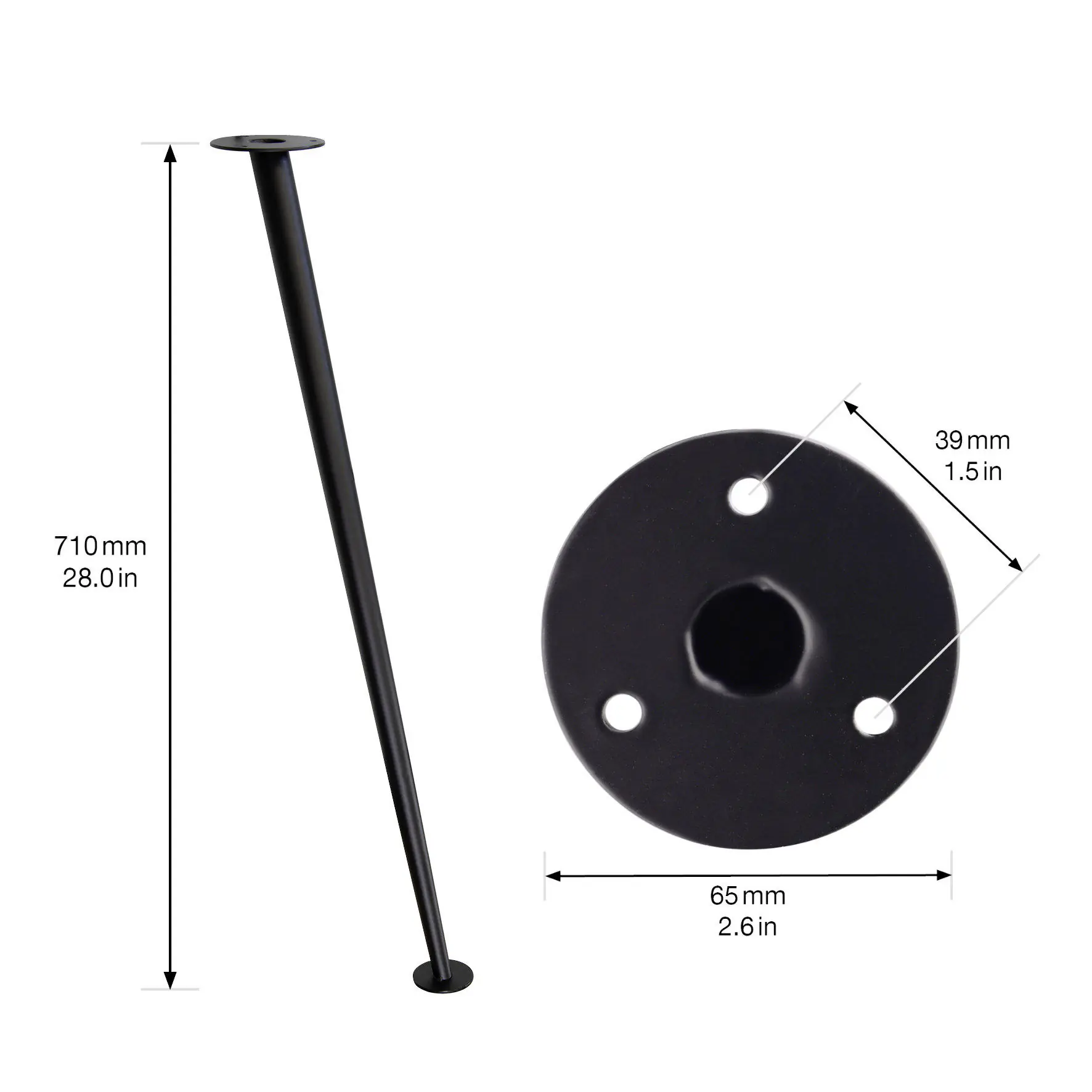 Wagner Möbelfuß ST 5571 Stahl Ø 10 x 71 cm schwarz - 1 Stück