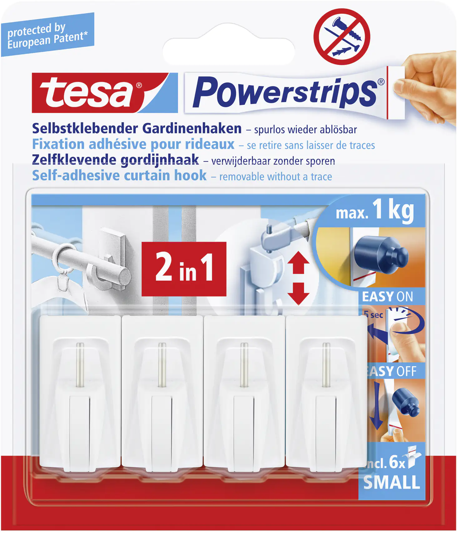 tesa Gardinenhaken Powerstrip 4er-Set, weiß