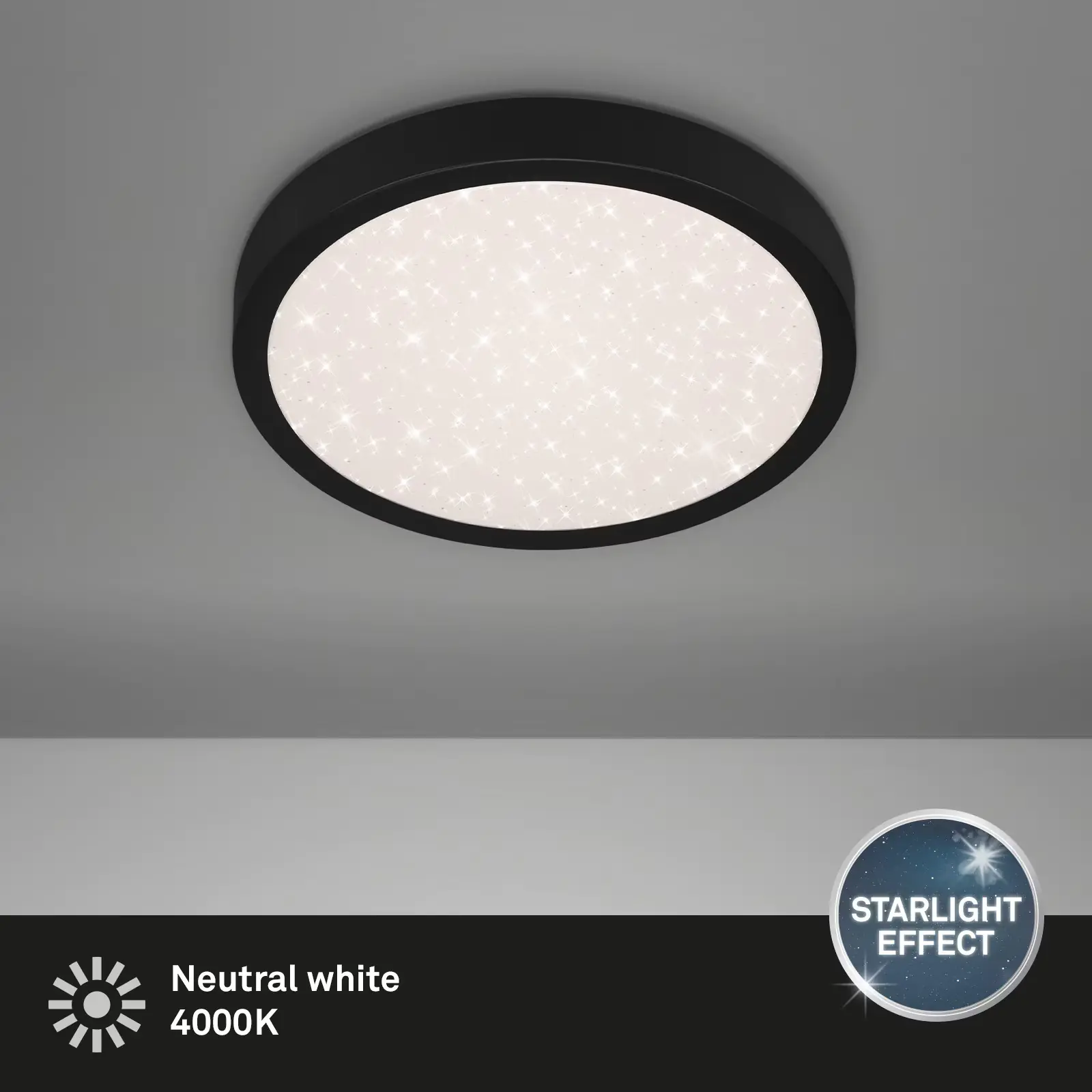 Di-Ka LED Deckenleuchte Runa schwarz mit Sternencover Metallrahmen schwarz