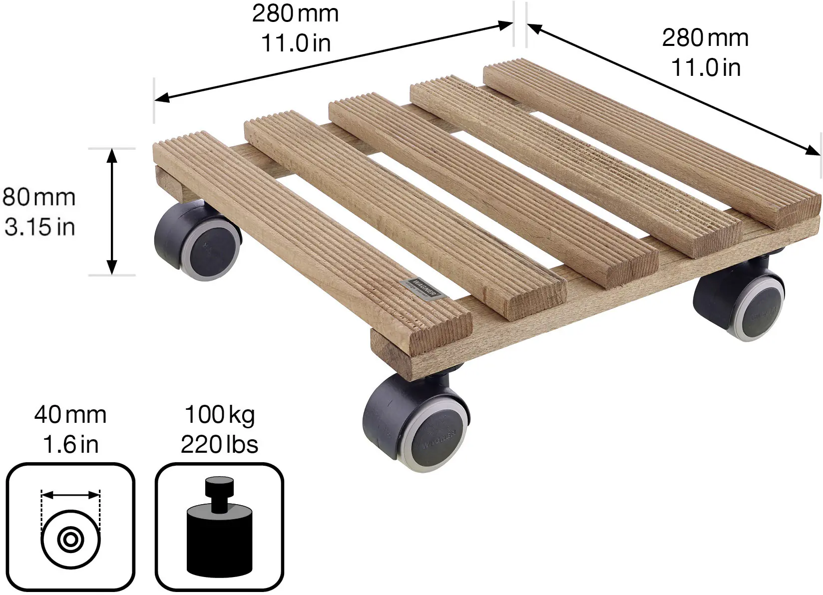 Wagner Multiroller Holz 28 x 28 cm braun