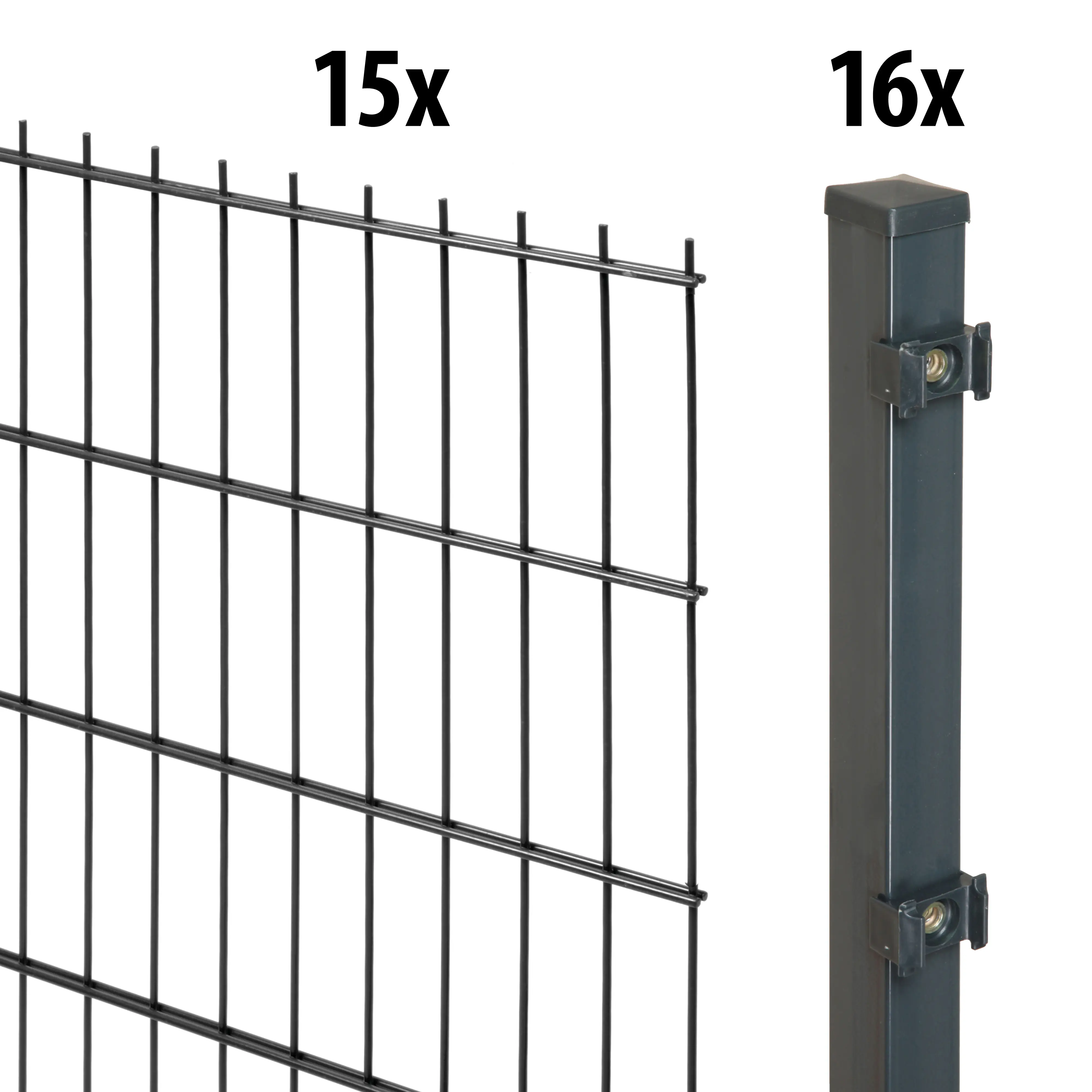 Floraworld Doppelstabmatten-Zaun Set 30 m 201 x 103 cm inkl. 16 Pfosten 150 cm anthrazit