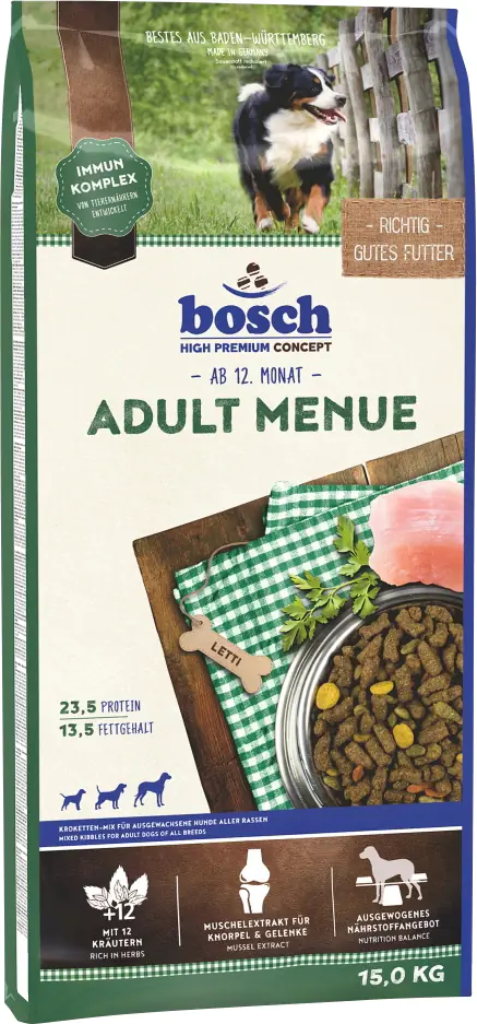 Bosch Hundetrockenfutter Adult Menue 15 kg Geflügel & Fisch mit Kräuter 