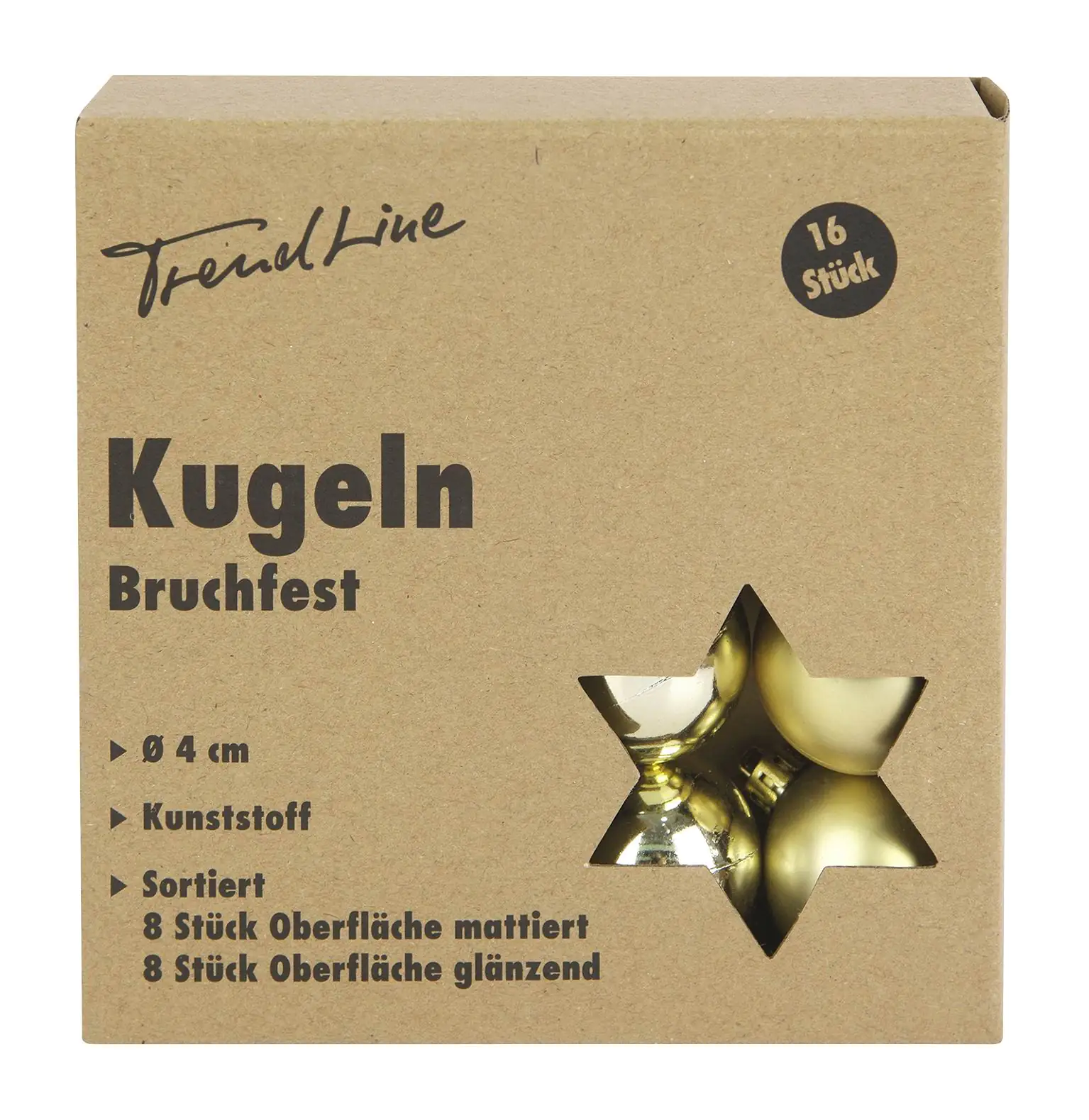 TrendLine Weihnachtskugeln bruchfest, langlebig Ø 4 cm gold 16 Stück