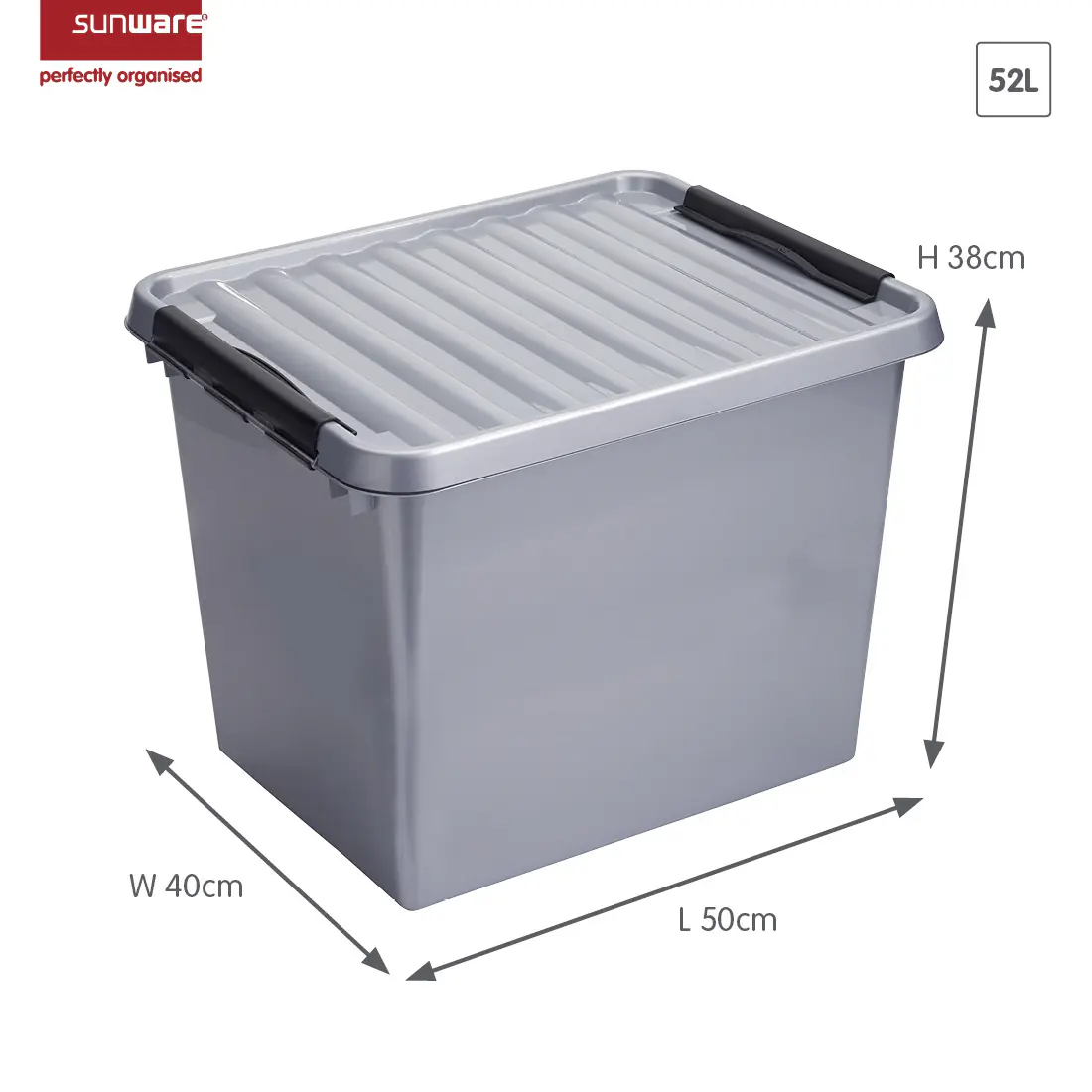 Sunware Aufbewahrungsbox Q-Line mit Deckel 50 x 40 cm 52 L metallfarbig