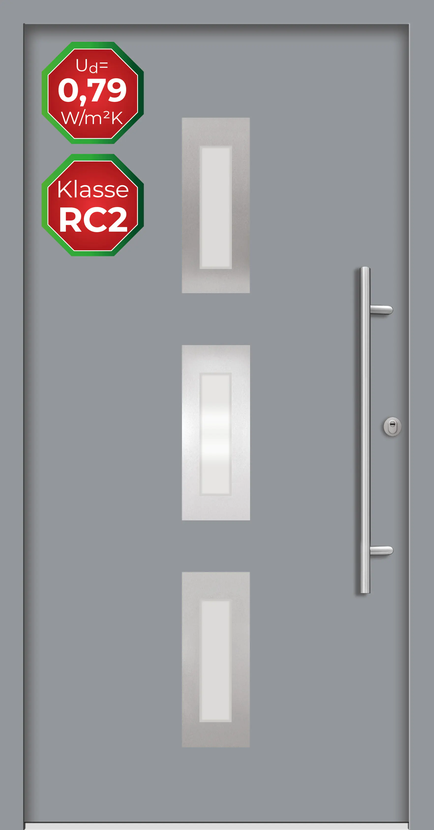 Splendoor Haustür Passivedoor Premium B02 RC2 Grau DIN Rechts 110 x 210 cm