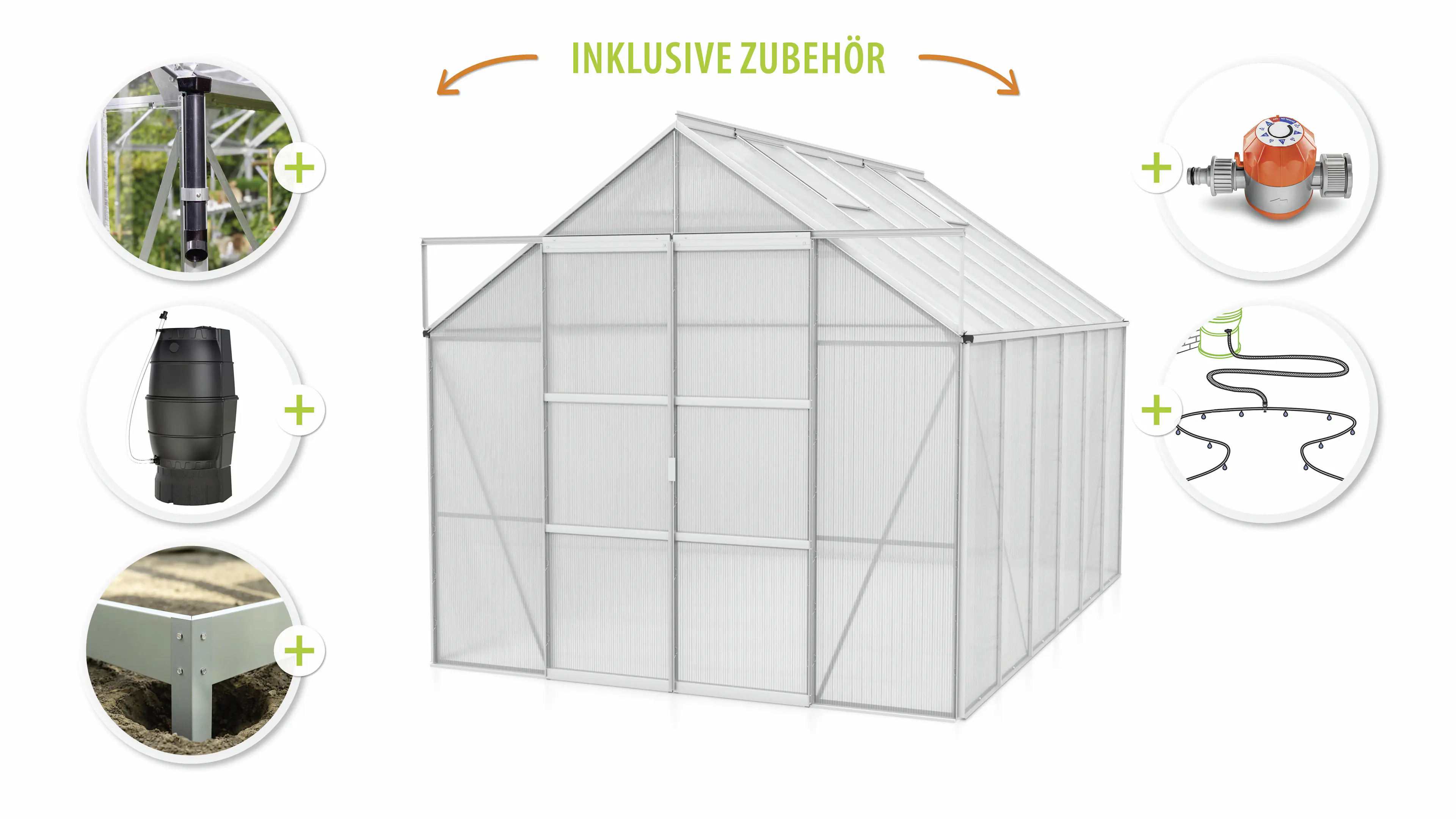 Vitavia Gewächshaus-Set Uranus 9900 HKP 6 mm alu 254 x 379 cm 