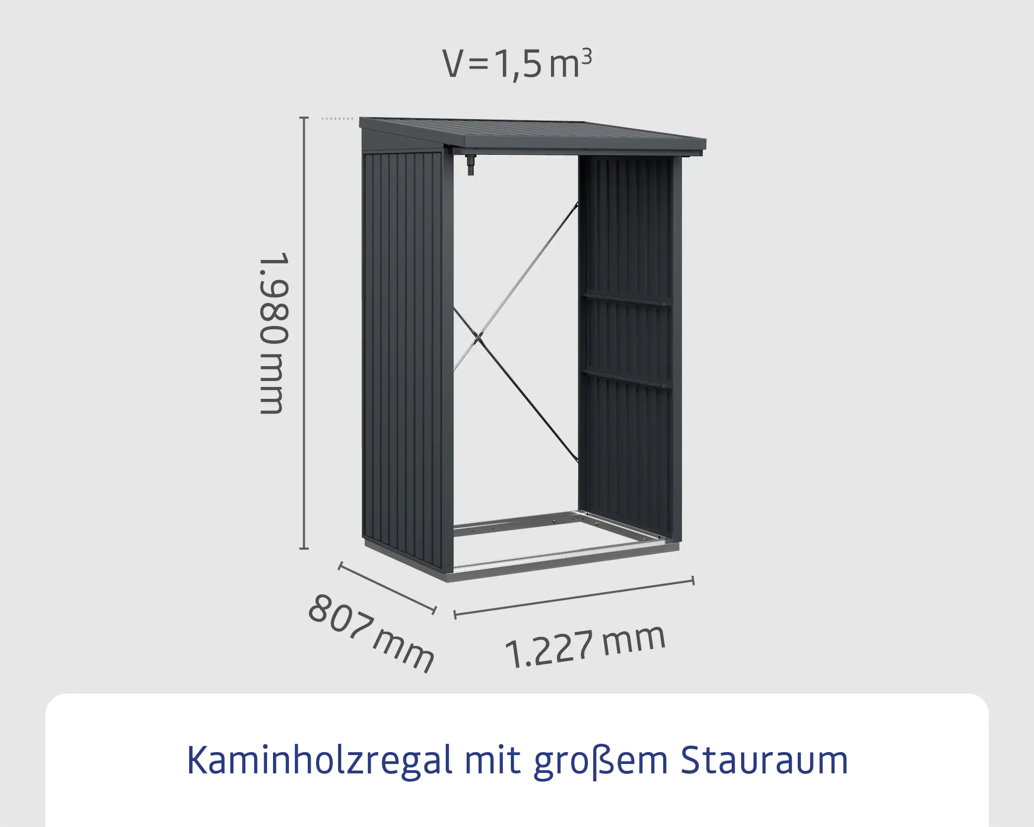 Ecostar Kaminholzregal Trend-V Typ 1, graualuminium, mit Verstrebung