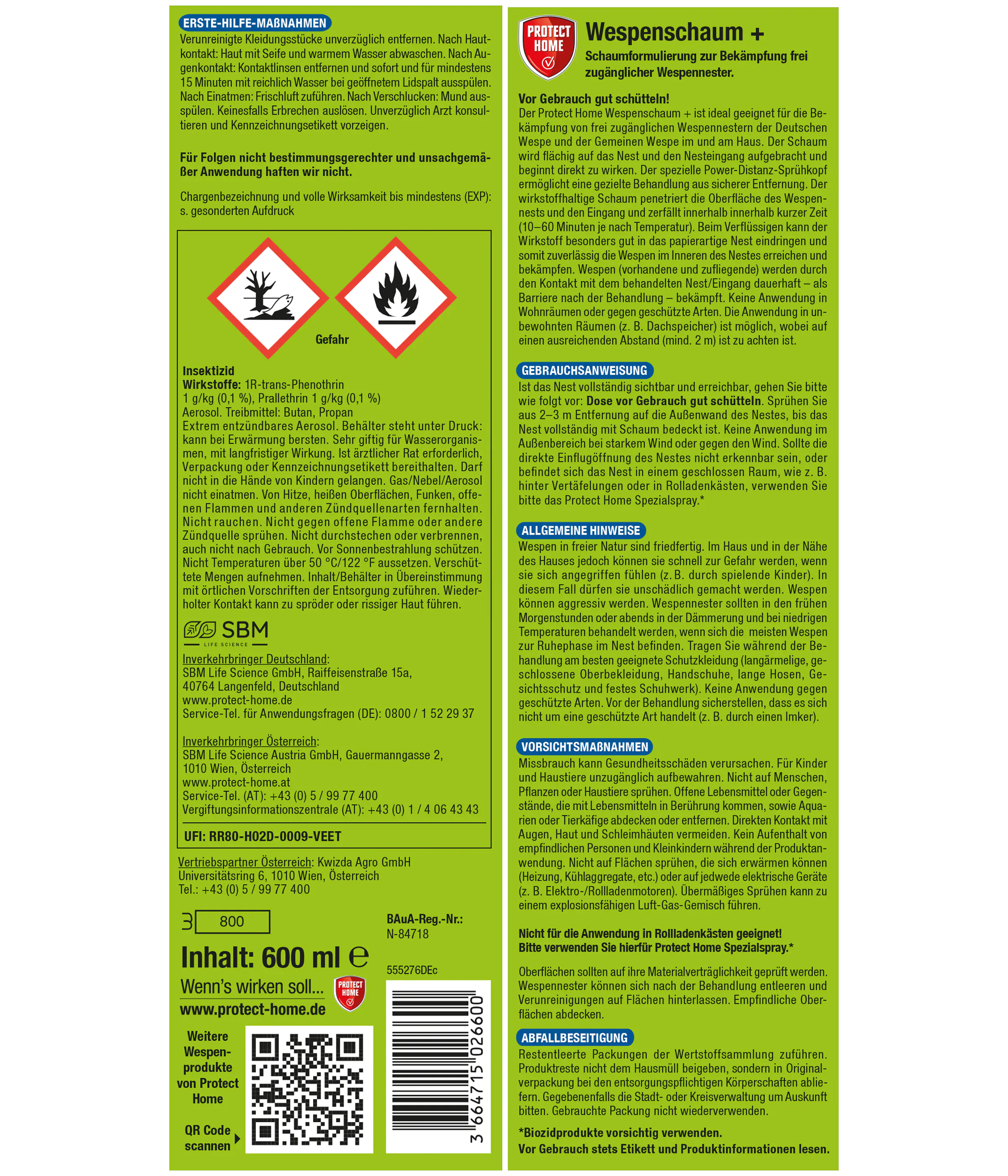 Protect Home FormineX Wespenschaum + 600 ml