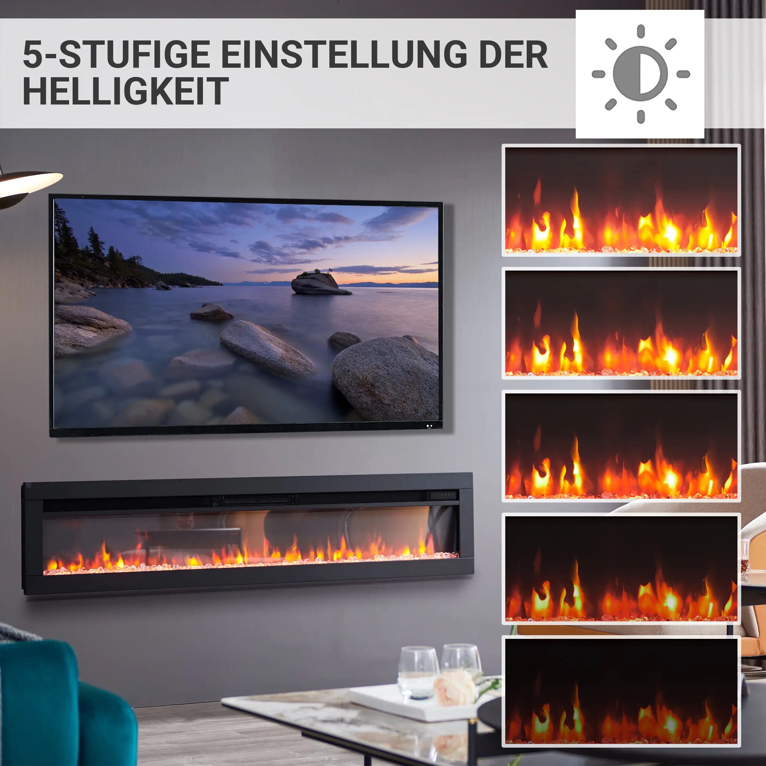 BALDERIA Elektrokamin schwarz Agnes 60 1000/1800 Watt 33 x 152,5 cm
