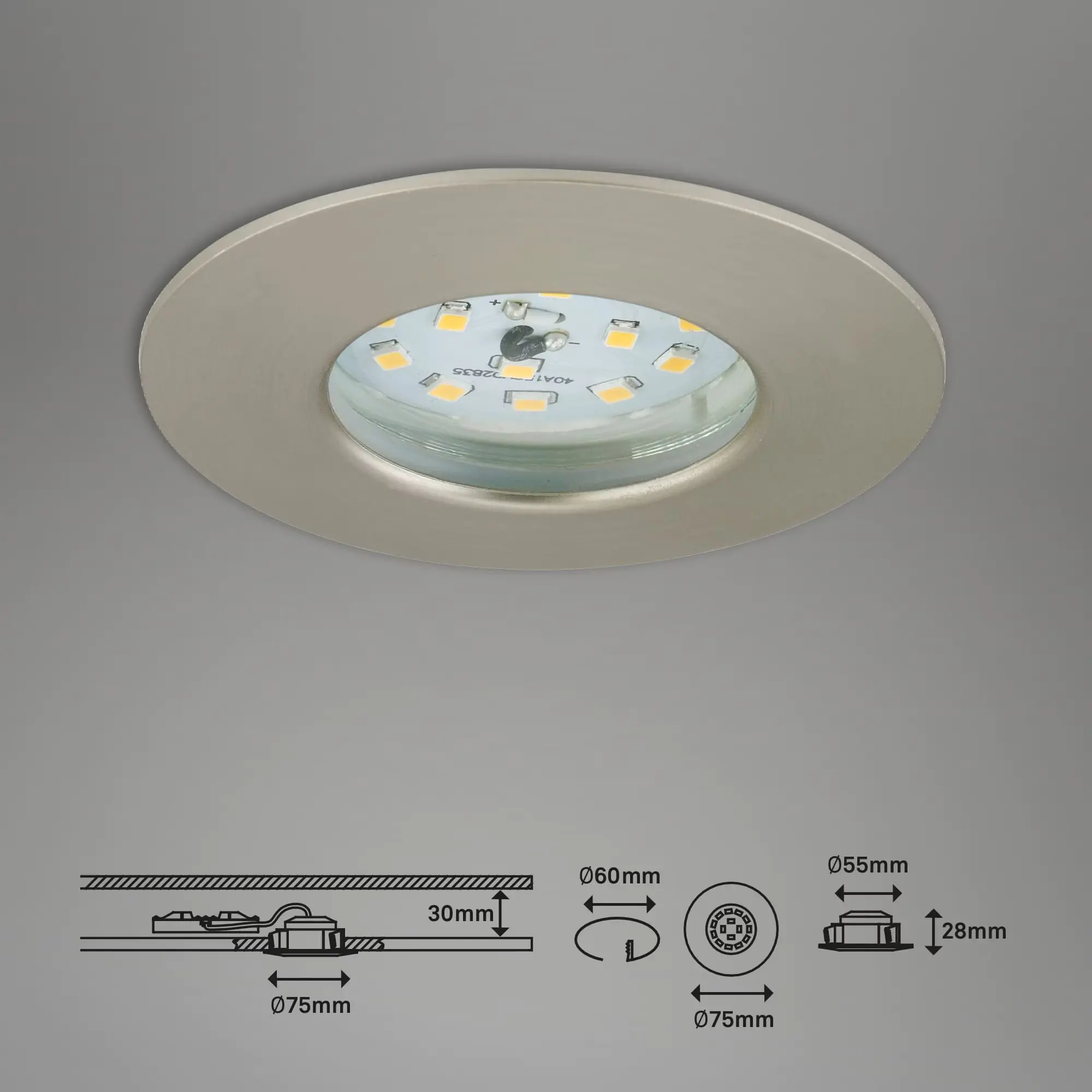 Briloner 3er Set LED Einbauleuchten Attach nickel-matt Ø 7,5 cm starr