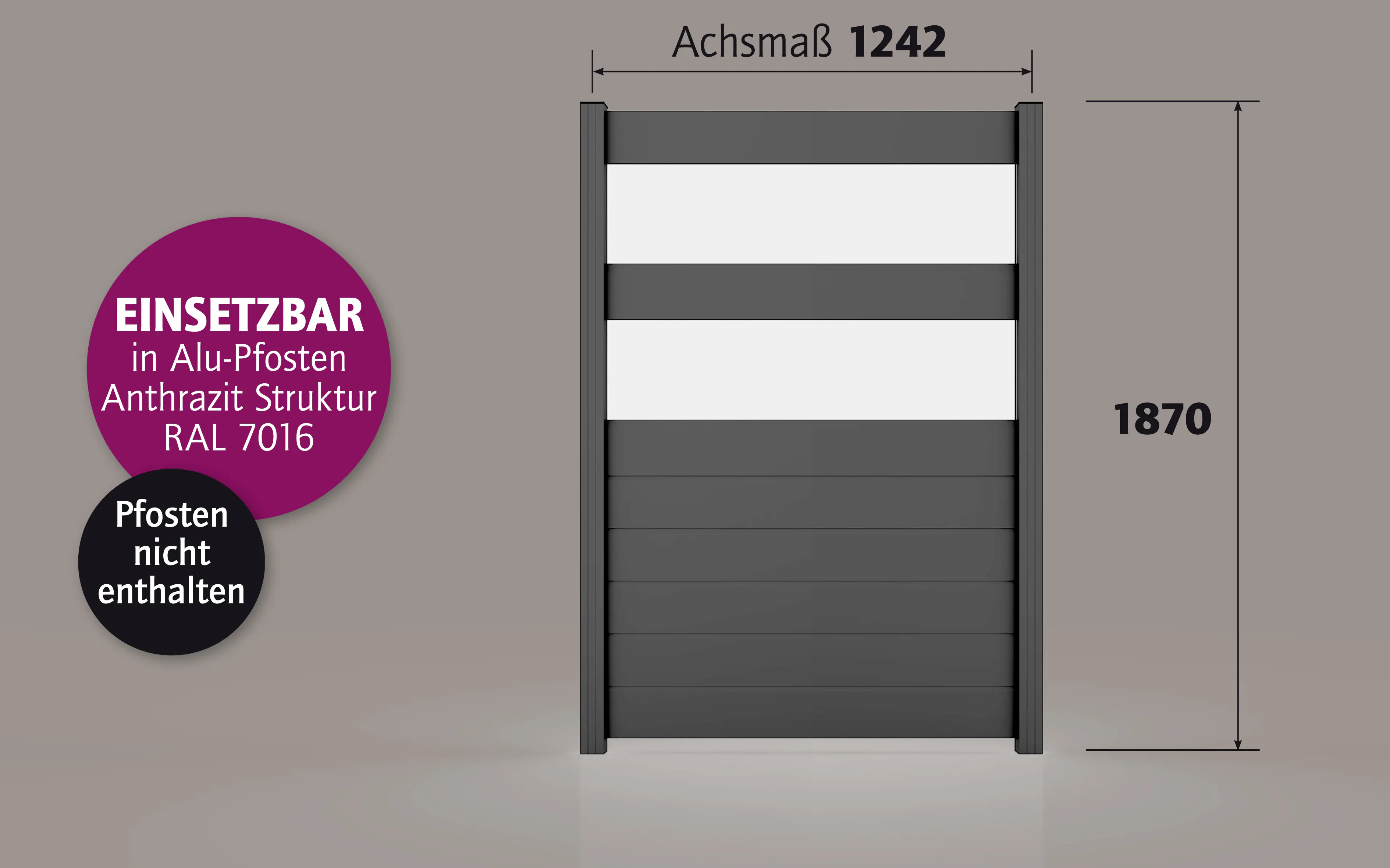 Ambiente Alu-Zaun Paneel 150 + ESG 8 mm 120 cm x 180 cm 22 mm stark