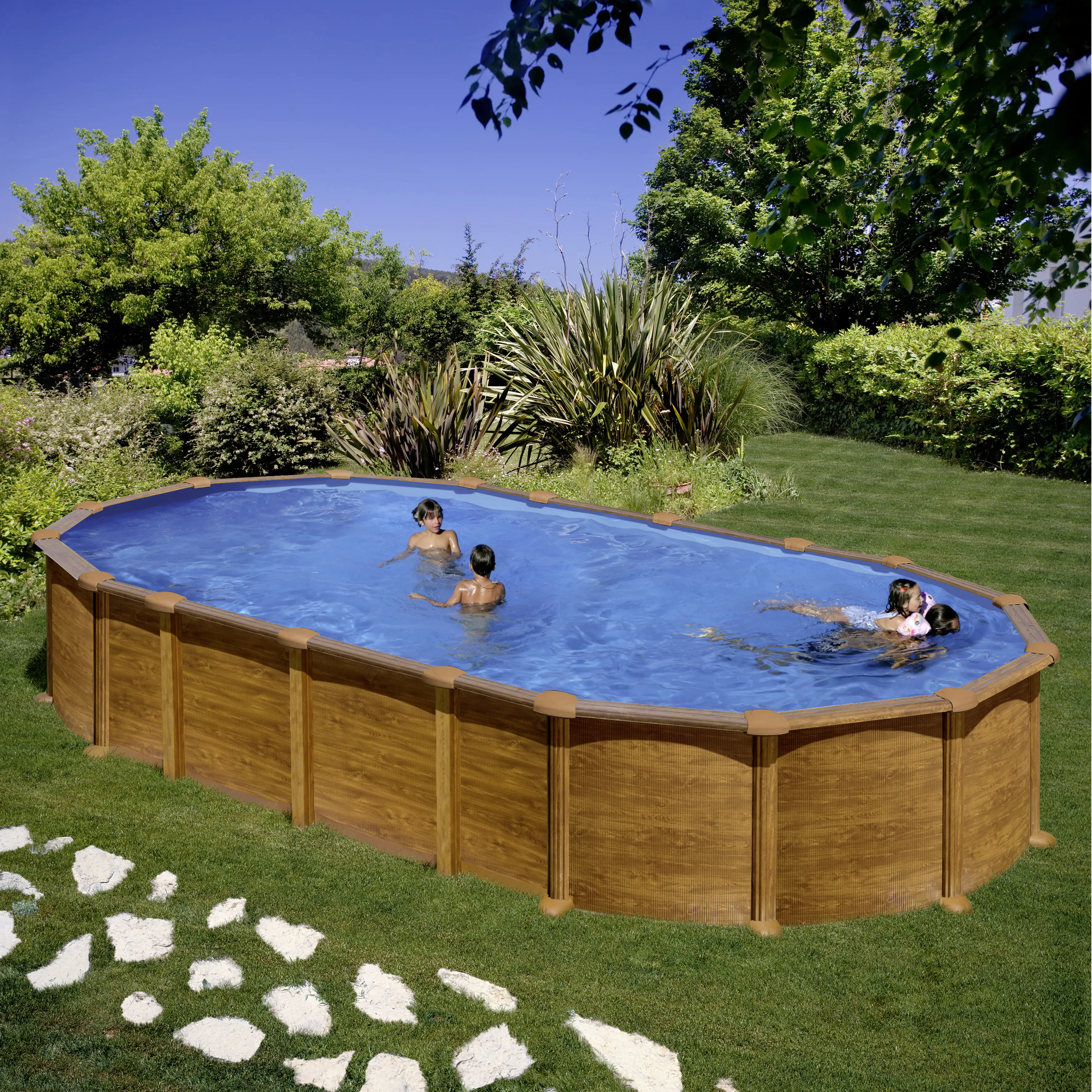 Gre Stahlwandpool Amazonia oval 730 x 375 x 132 cm Holzdekor