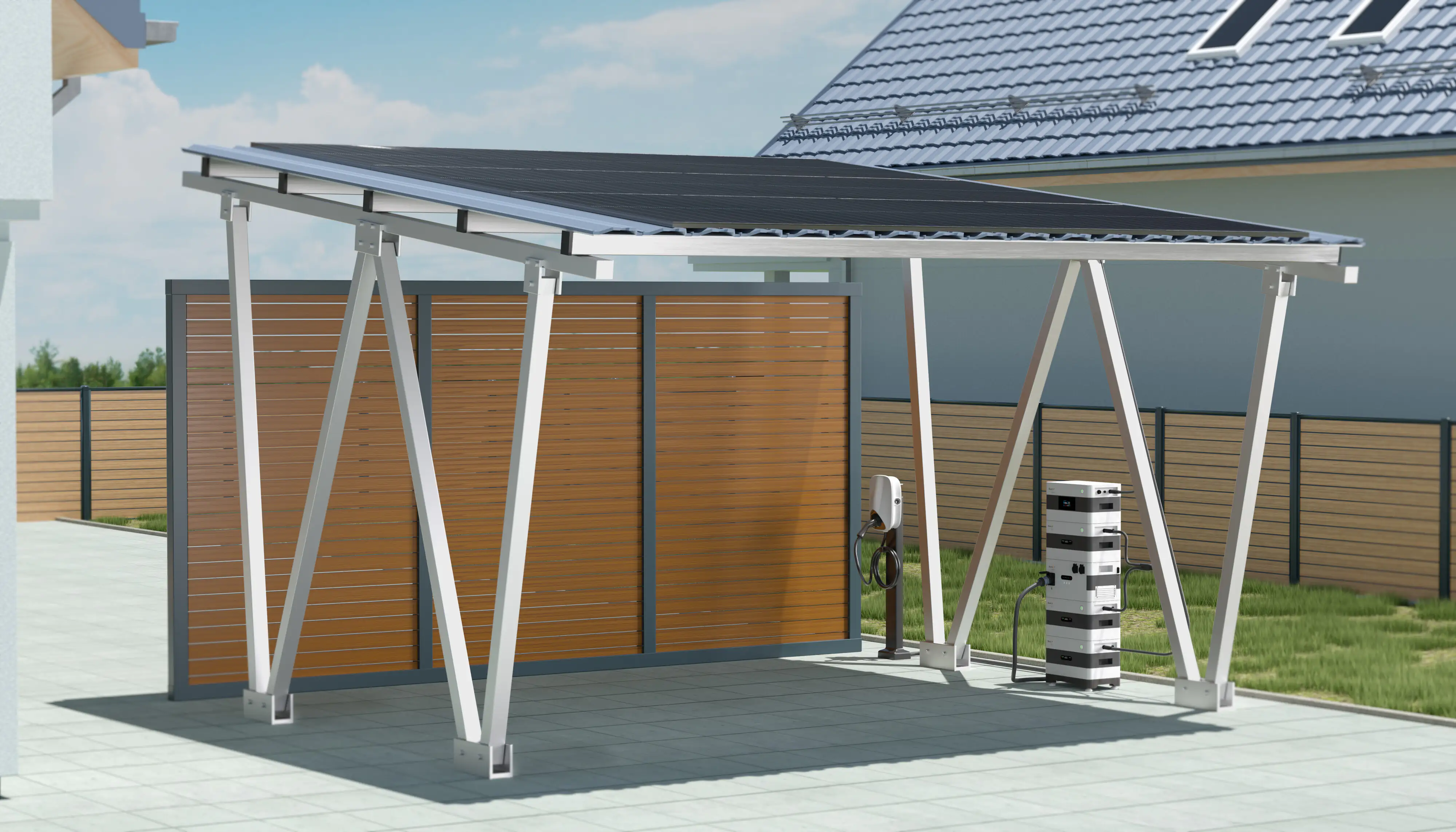 SunEnergyXT Twin Solar Carport 12 Solarmodule, 8,6 kWh Speicher, Wallbox