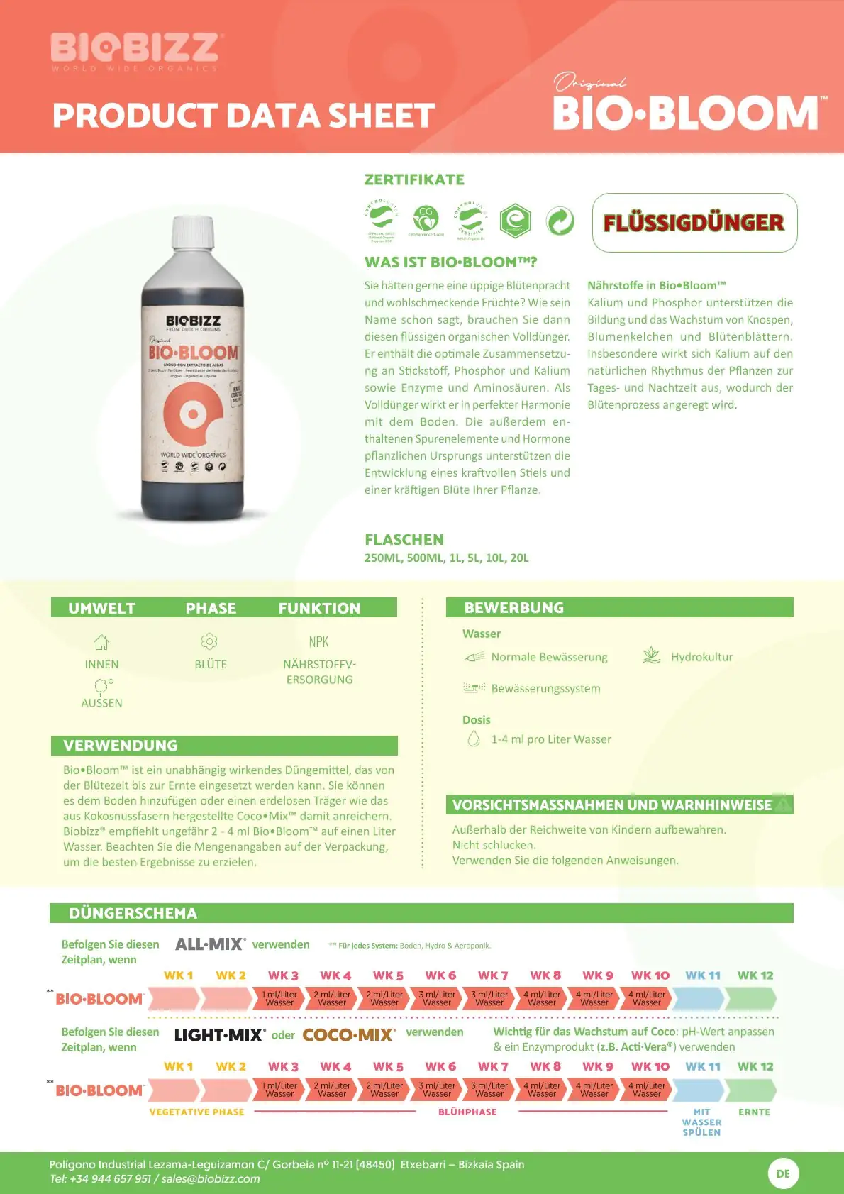 BioBizz Grow Dünger Bio-Bloom 250 ml