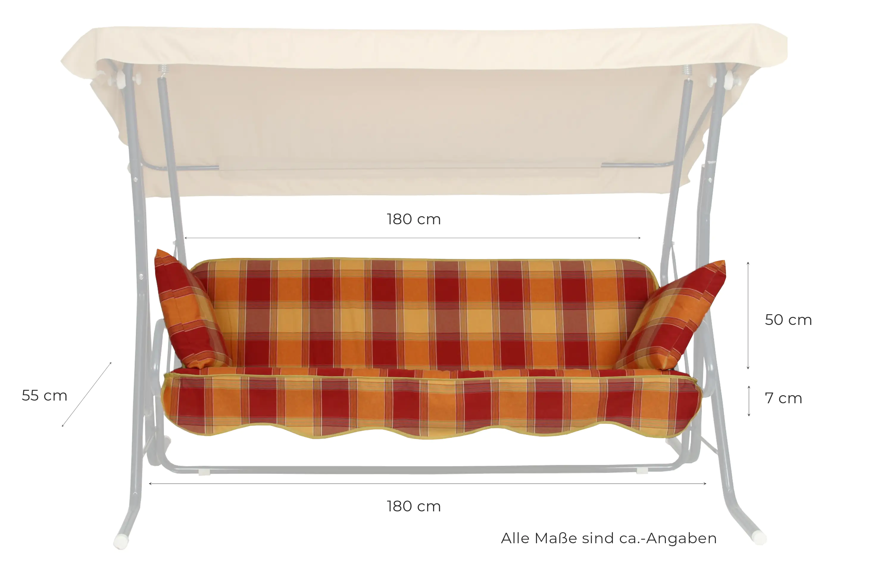 GO-DE Auflage für Hollywoodschaukel 180 x 110 x 8 cm, orange, rot kariert