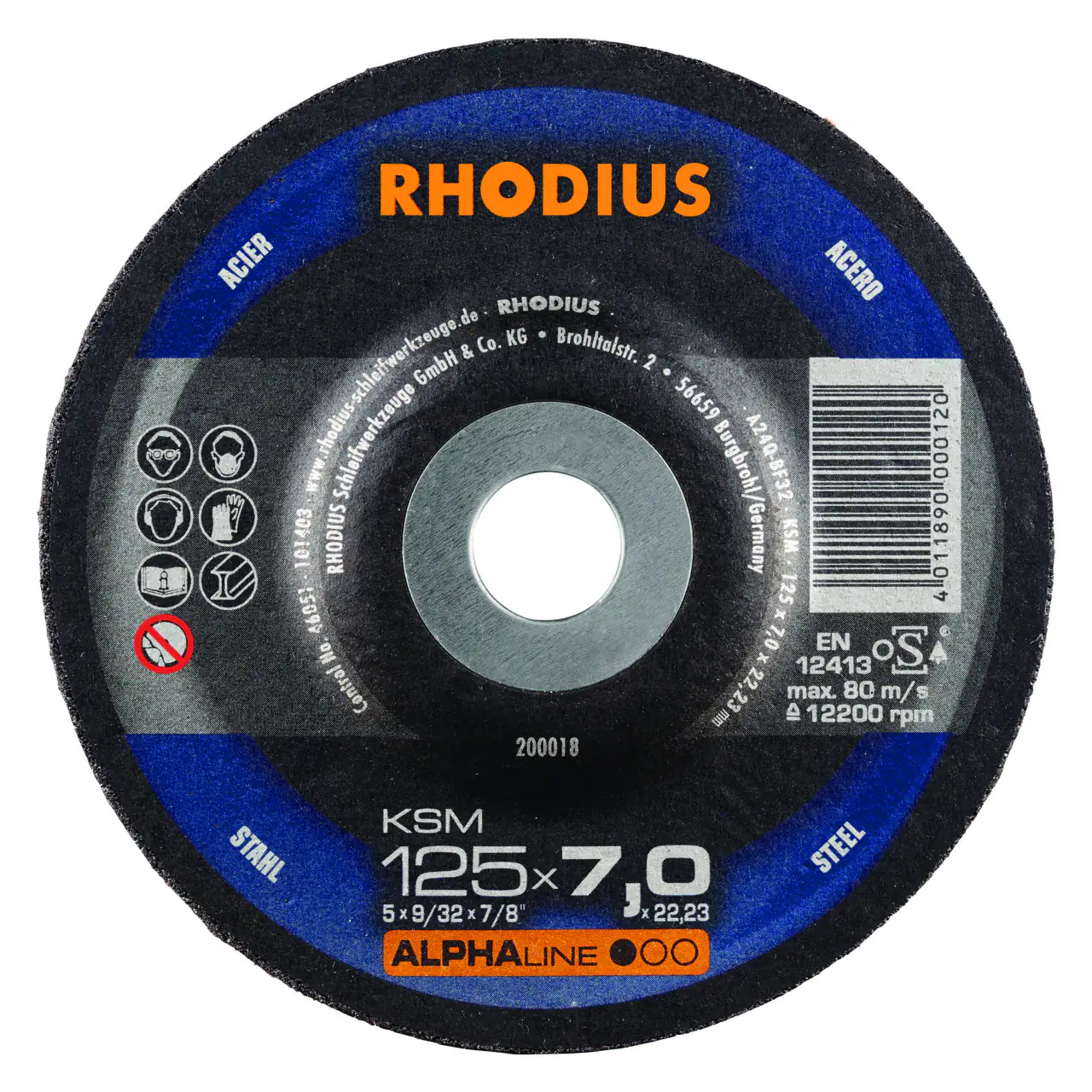 Rhodius Schleifscheibe KSM Stahl Ø 125 mm Bohrung 22,23 mm