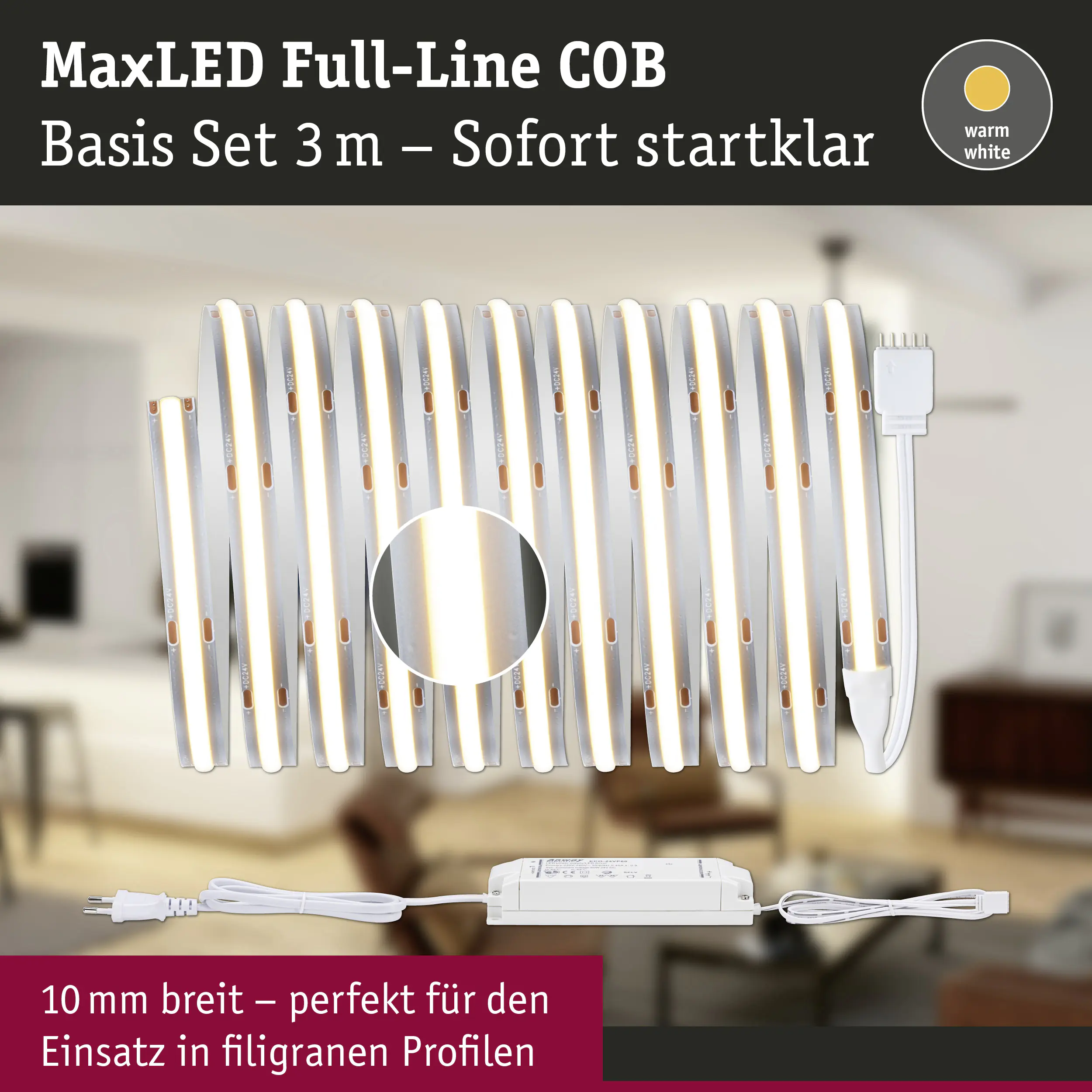 Paulmann MaxLED 1000 Stripe-Basisset 3 m warmweiß Full-Line COB silber