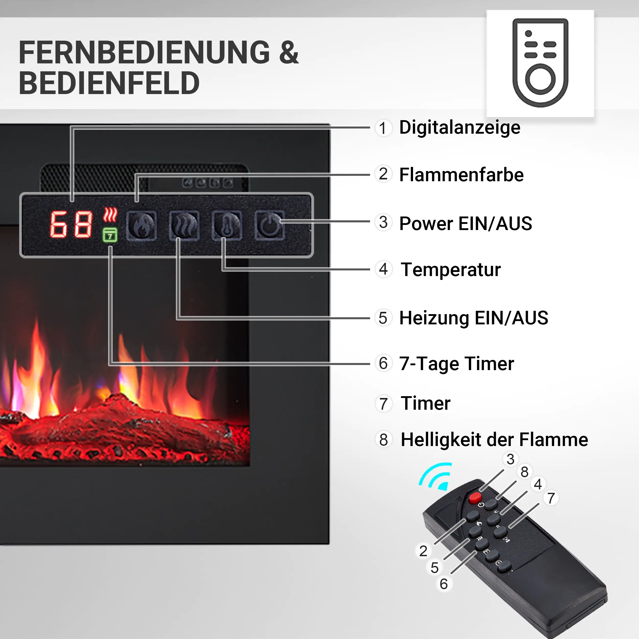 BALDERIA Elektrokamin schwarz Leif 60 1000/1800 Watt 43 x 152,5 cm