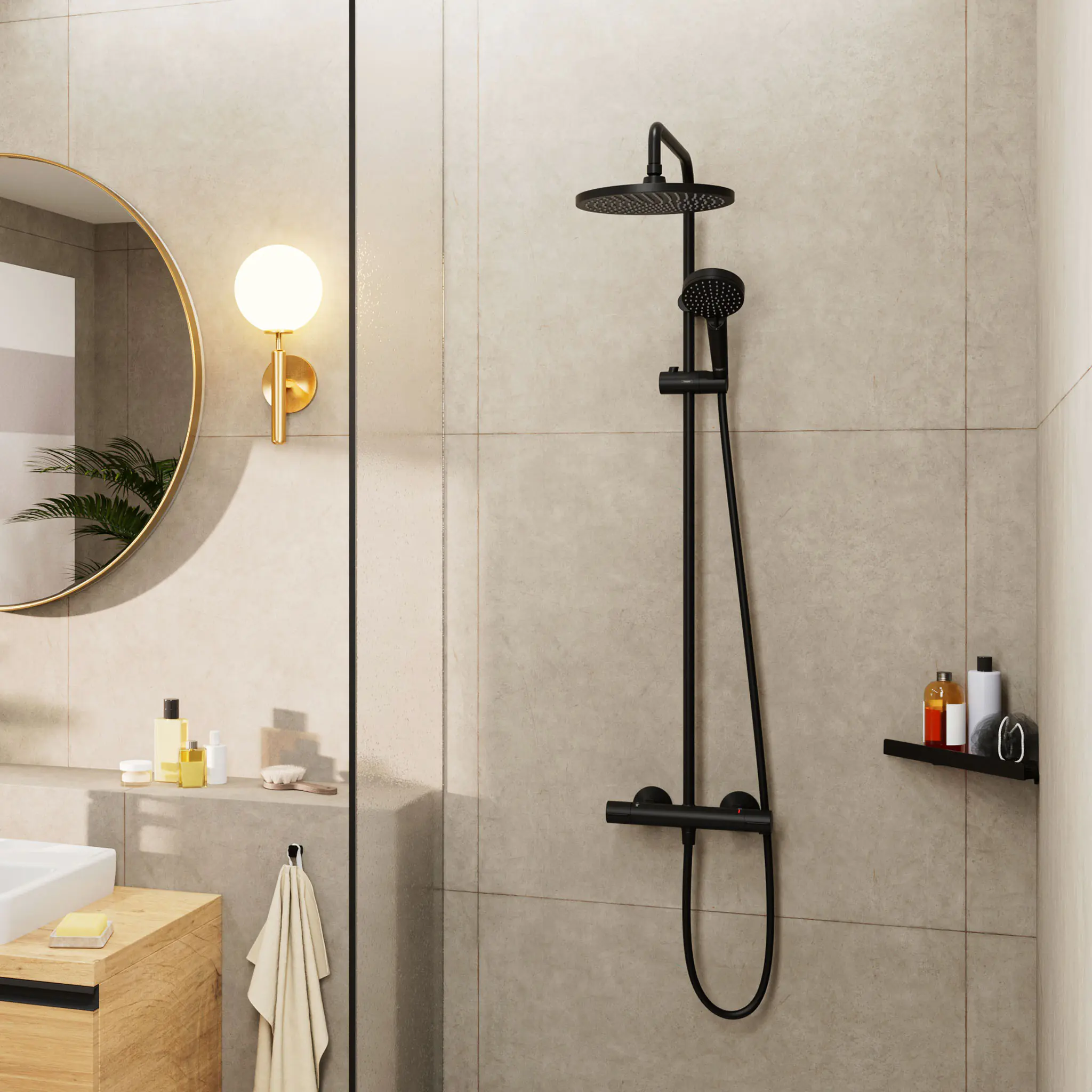 Hansgrohe Duschsystem mit Thermostat Vernis Blend schwarz matt