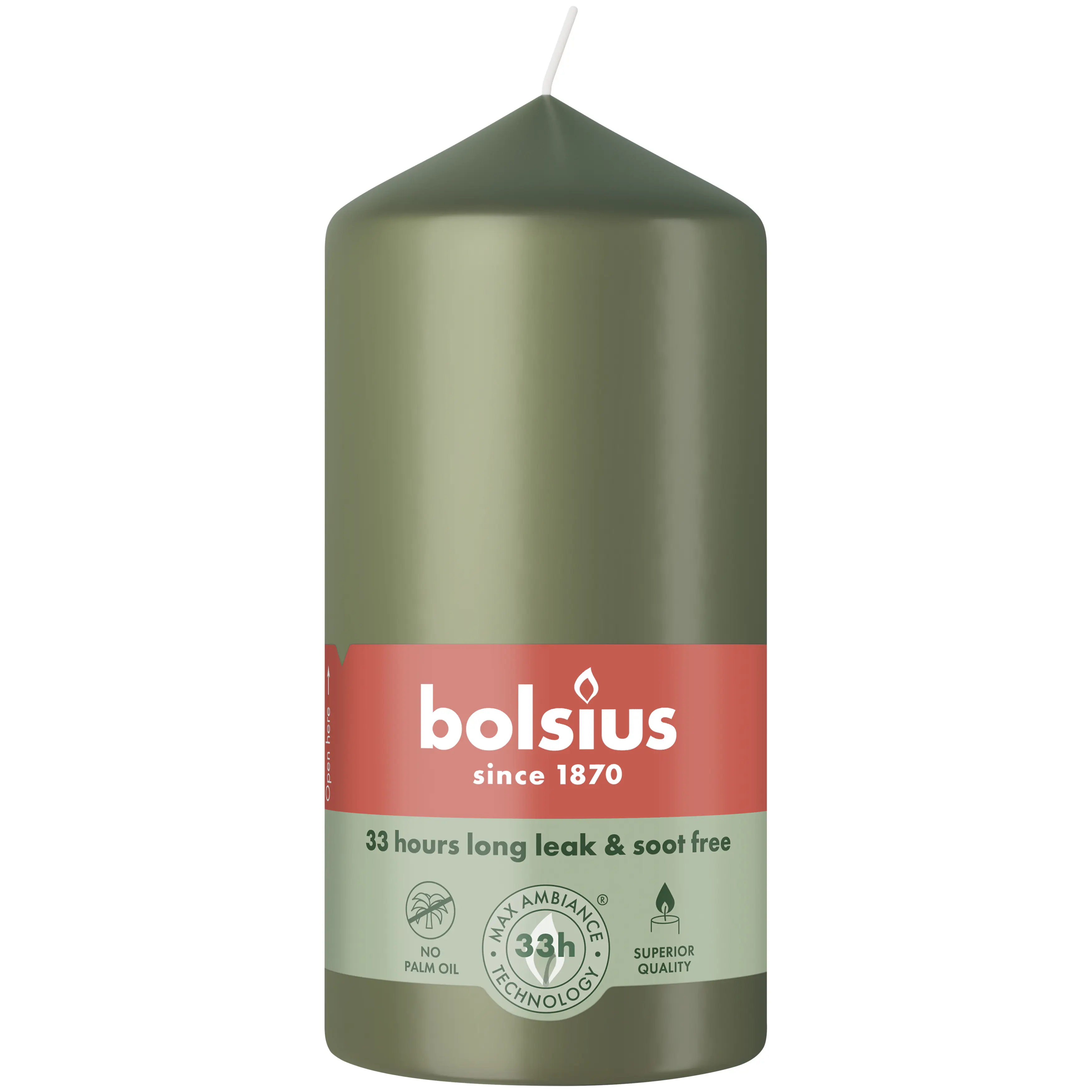 Bolsius Stumpenkerze olive 12 cm Ø 5,8 cm 