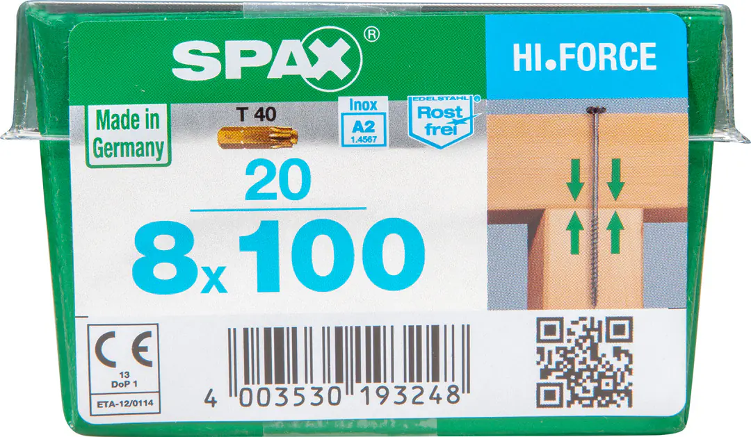Spax Tellerkopfschrauben 8.0 x 100 mm TX 40 - 20 Stück Edelstahl