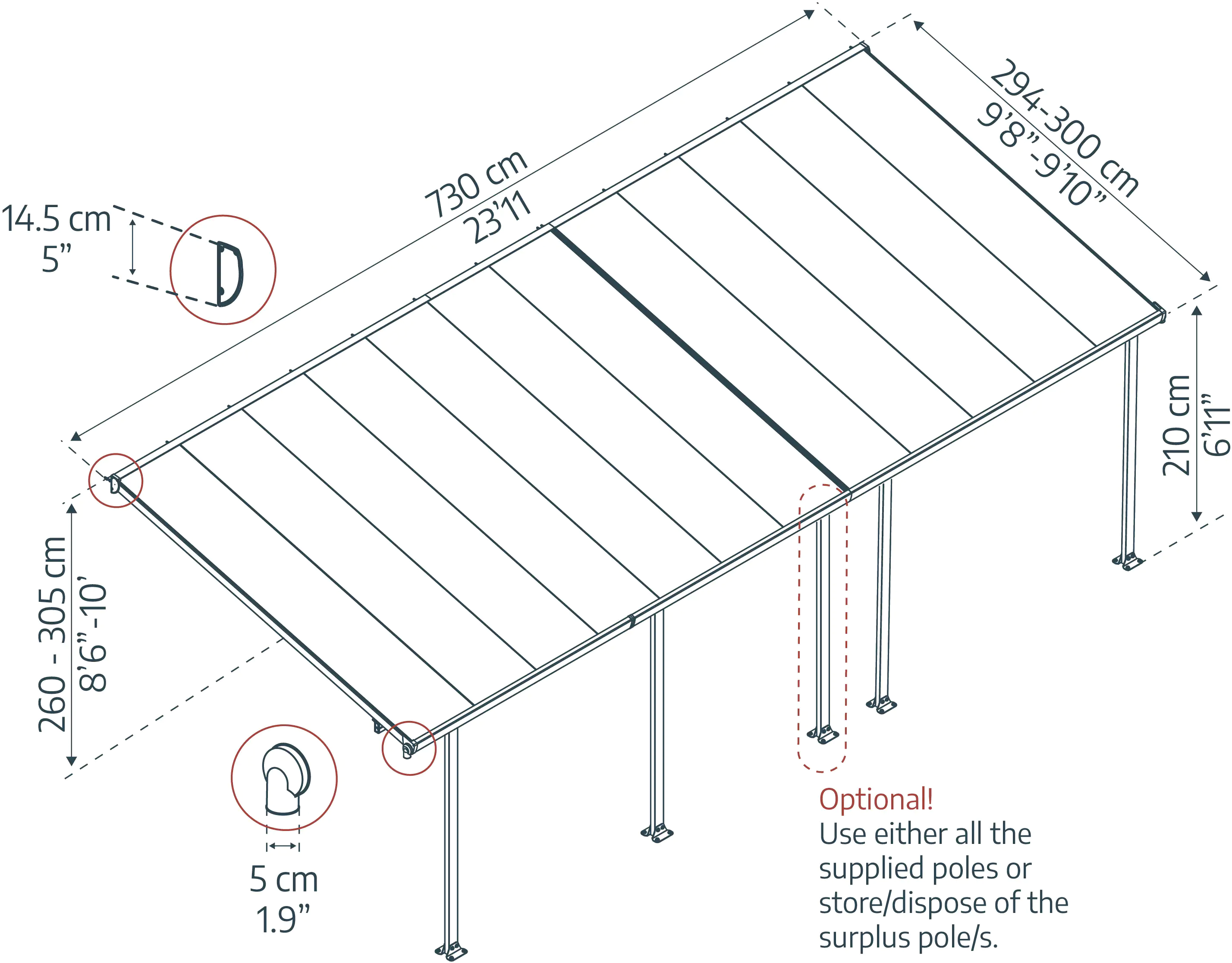 Canopia Terrassenüberdachung Feria  730 x 294 cm anthrazit