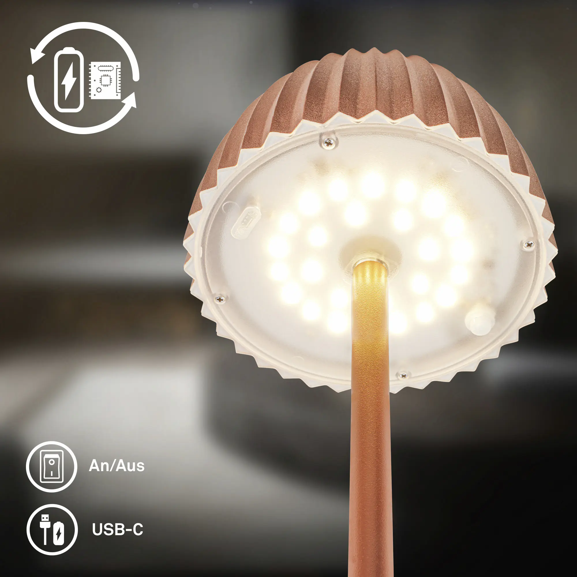 Briloner LED-Stehleuchte Riffle mit Akku kupfer dimmbar