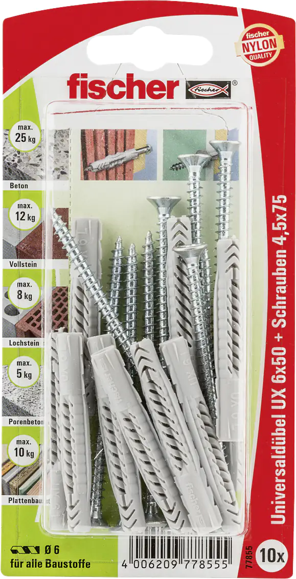 Fischer Universaldübel-Set UX 6.0 x 50 mm - 10 Stück