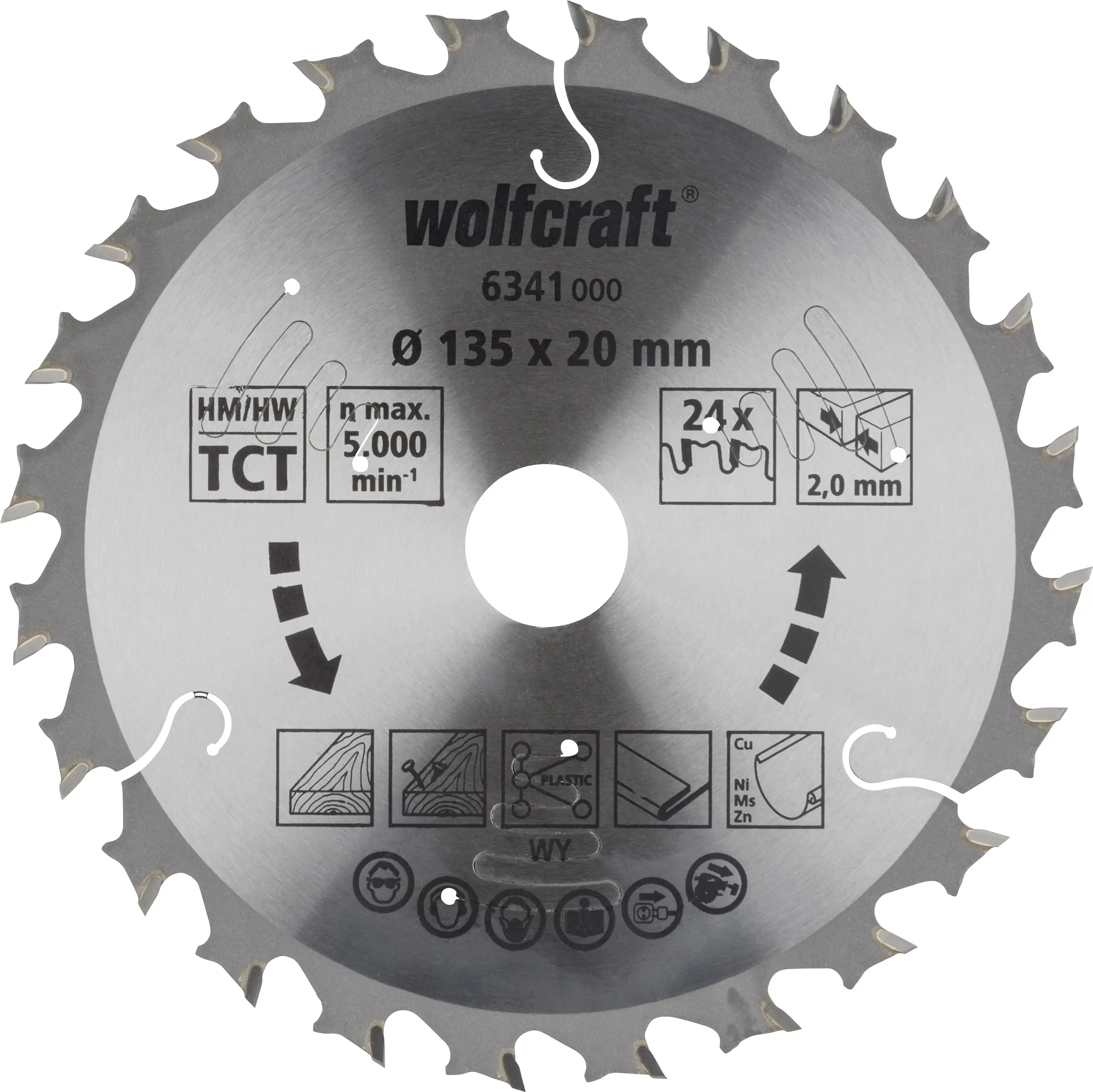 Wolfcraft Kreissägeblatt Ø 135 mm Bohrung Ø 20 mm 24 Zähne