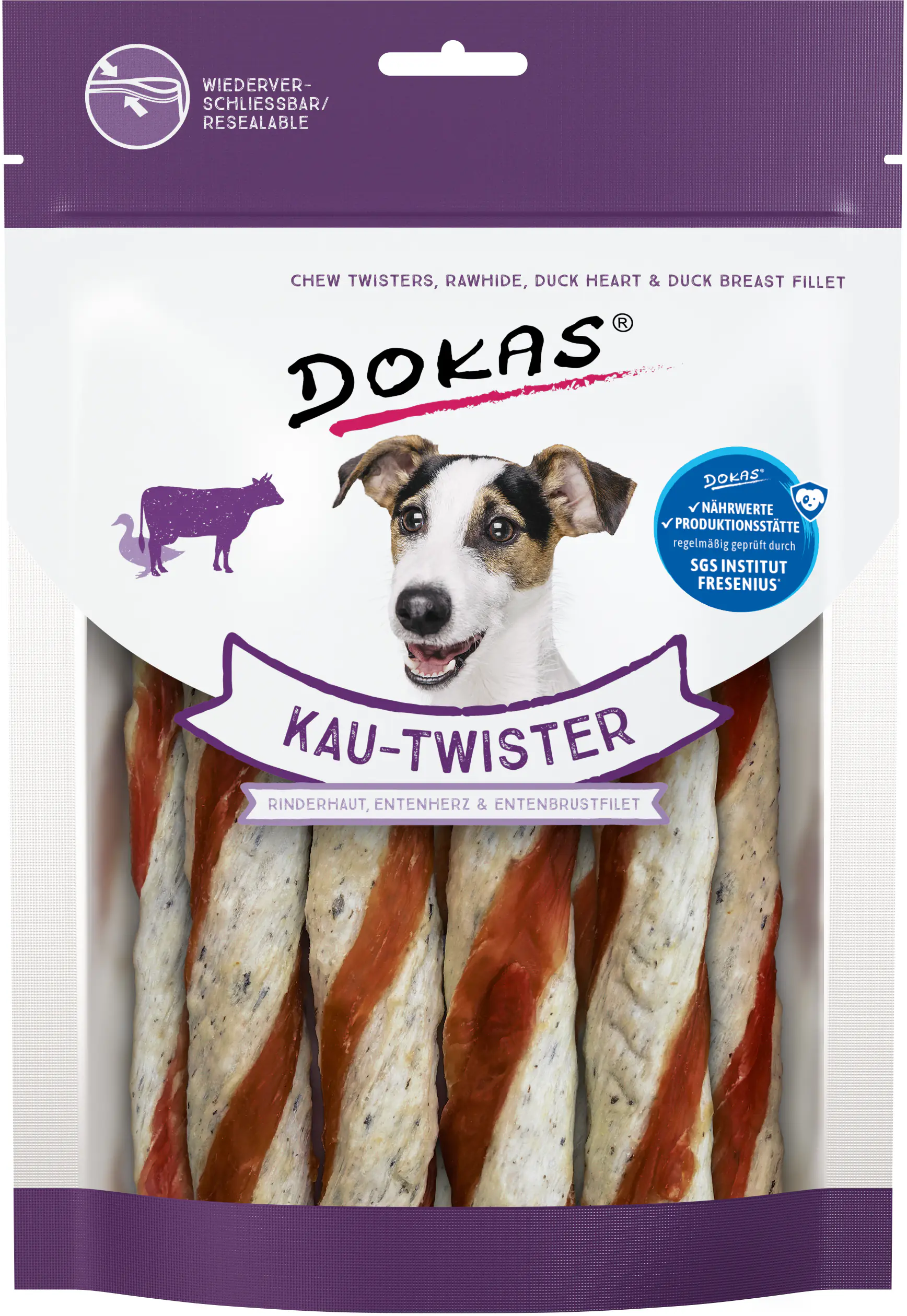 Dokas Kau-Twister Rinderhaut,  Entenherz und Entenbrustfilet 200 g