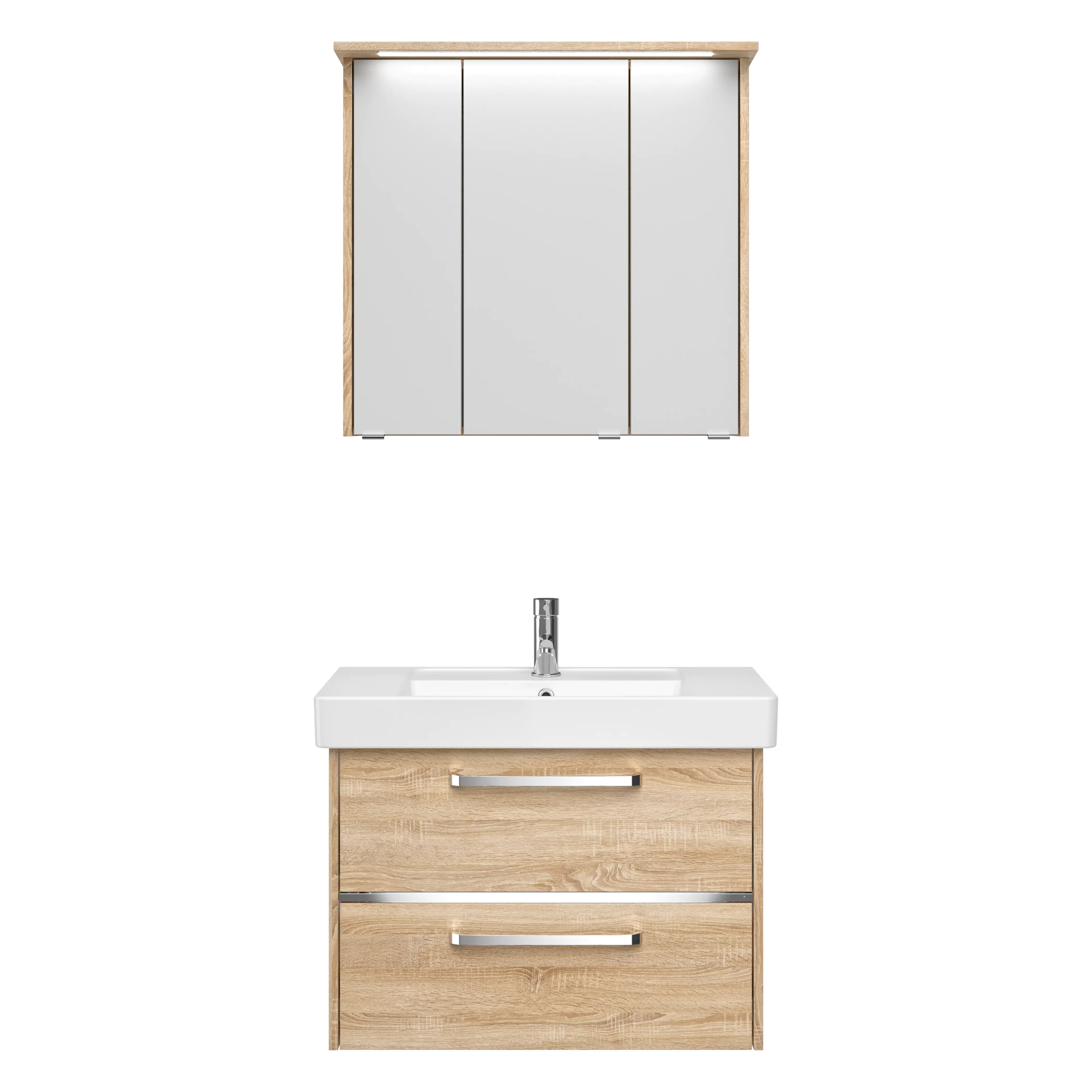 Primaster Badmöbelset Berlin eiche 80 cm Twin LED, Keramikwaschtisch