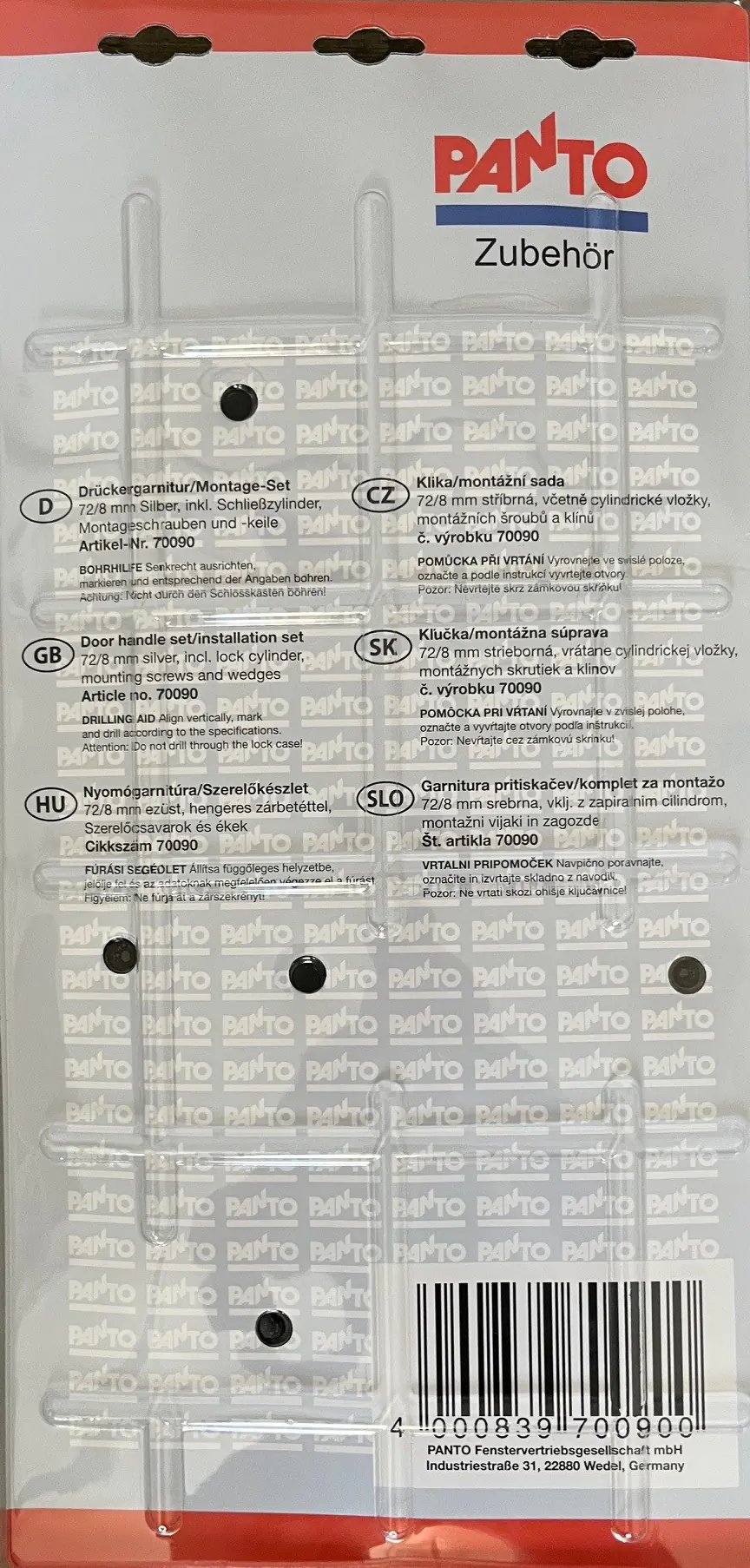 Panto Drückergarnitur Aluminium 72/8 mm inkl. Zylinder und Montageset