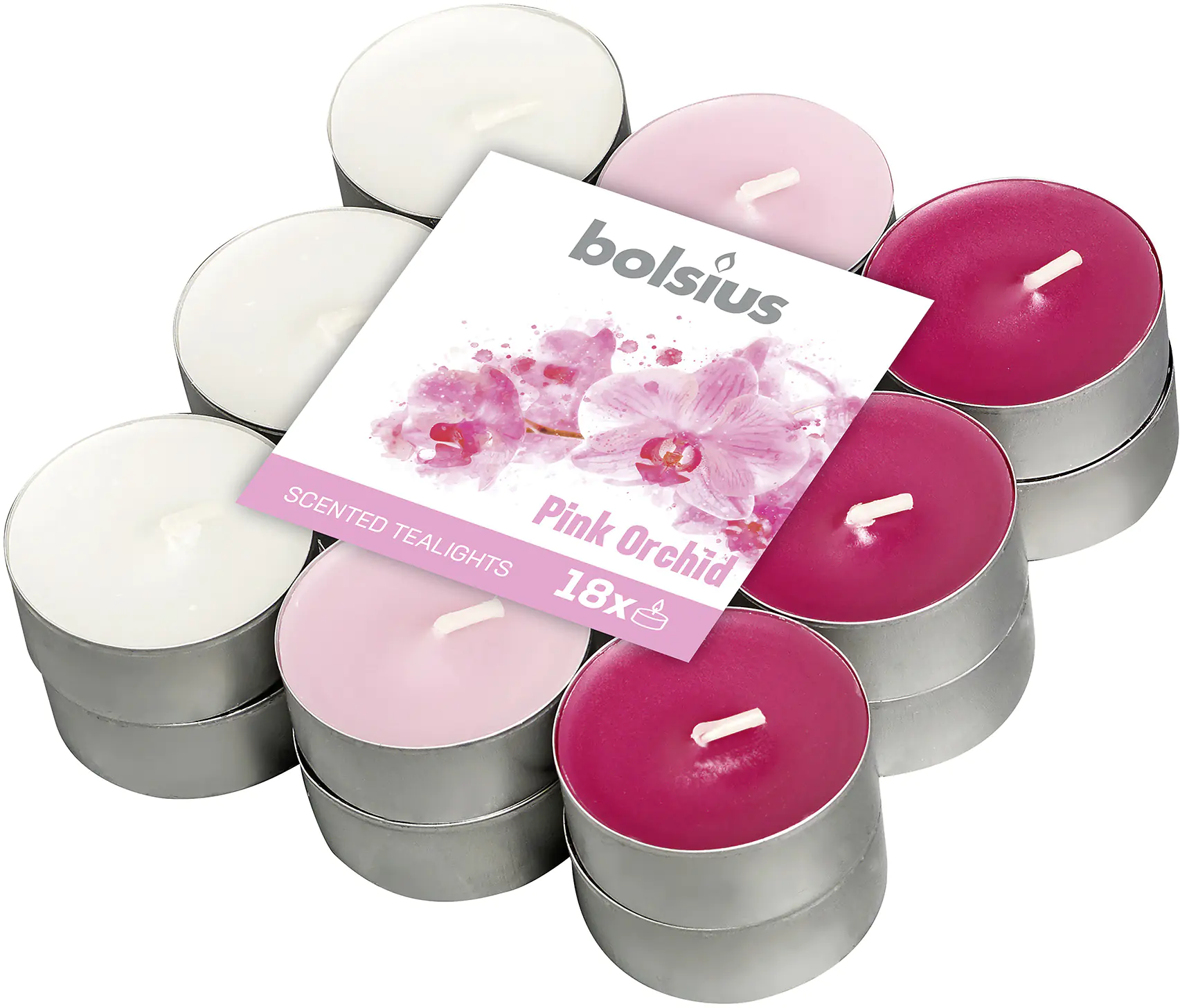 Bolsius Duftteelichter Pink Orchidee Ø 3,8 cm, 18er Pack