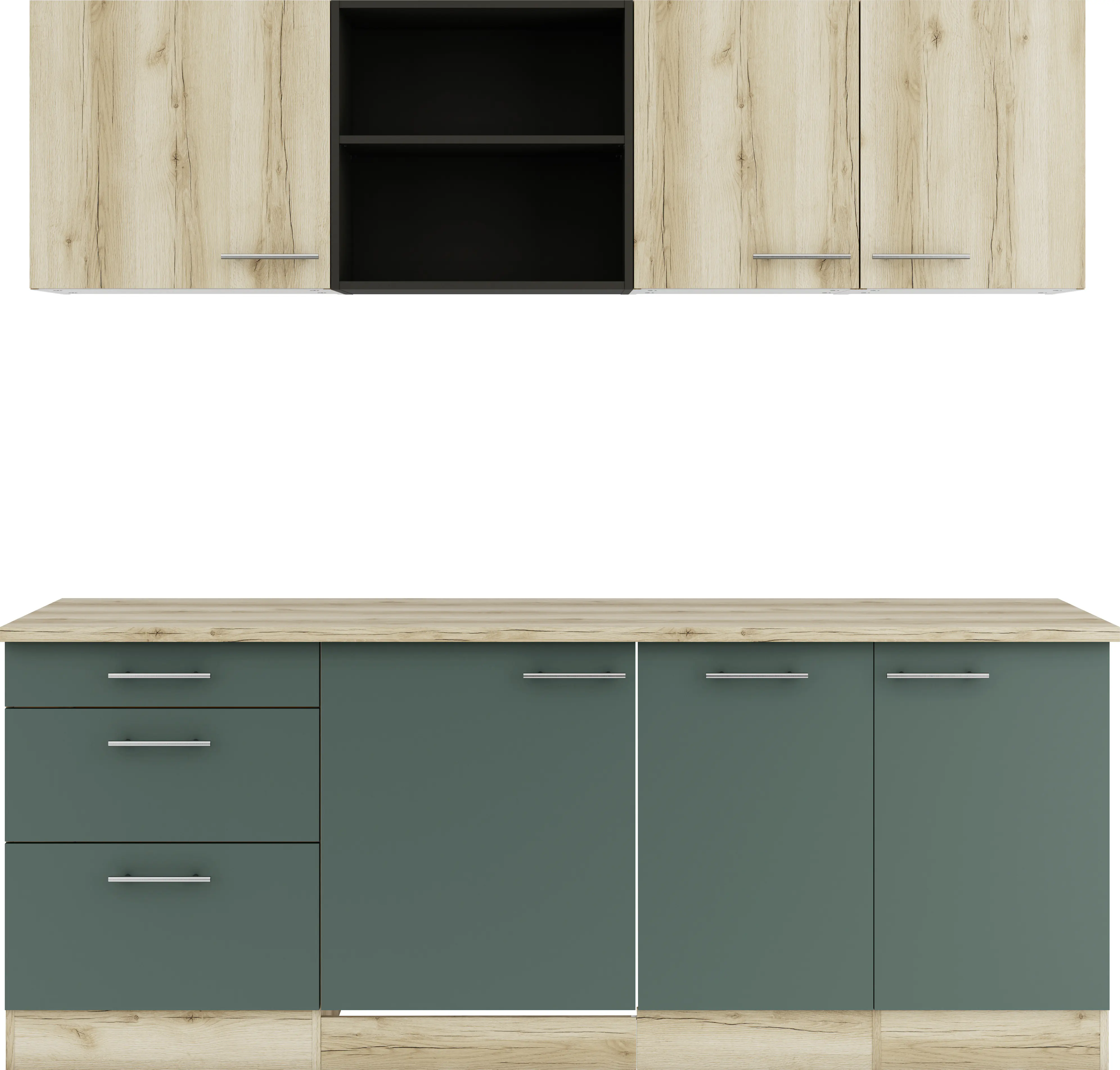 Optifit Küchenzeile Livorno 290/Savona 405 ohne Geräte wildeiche/steingrün 210 cm 
