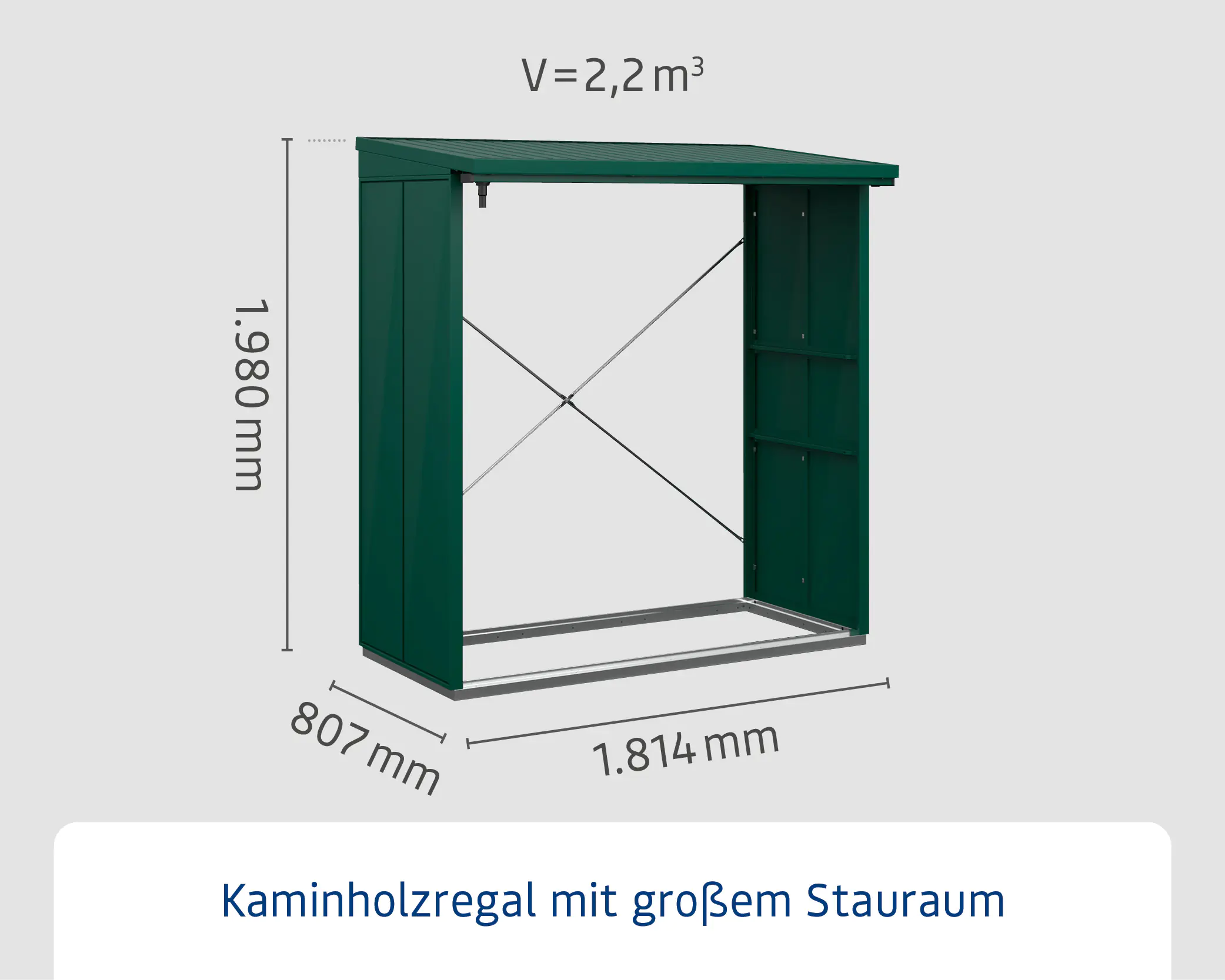 Ecostar Kaminholzregal Elegant-V Typ 2, moosgrün, mit Verstrebung