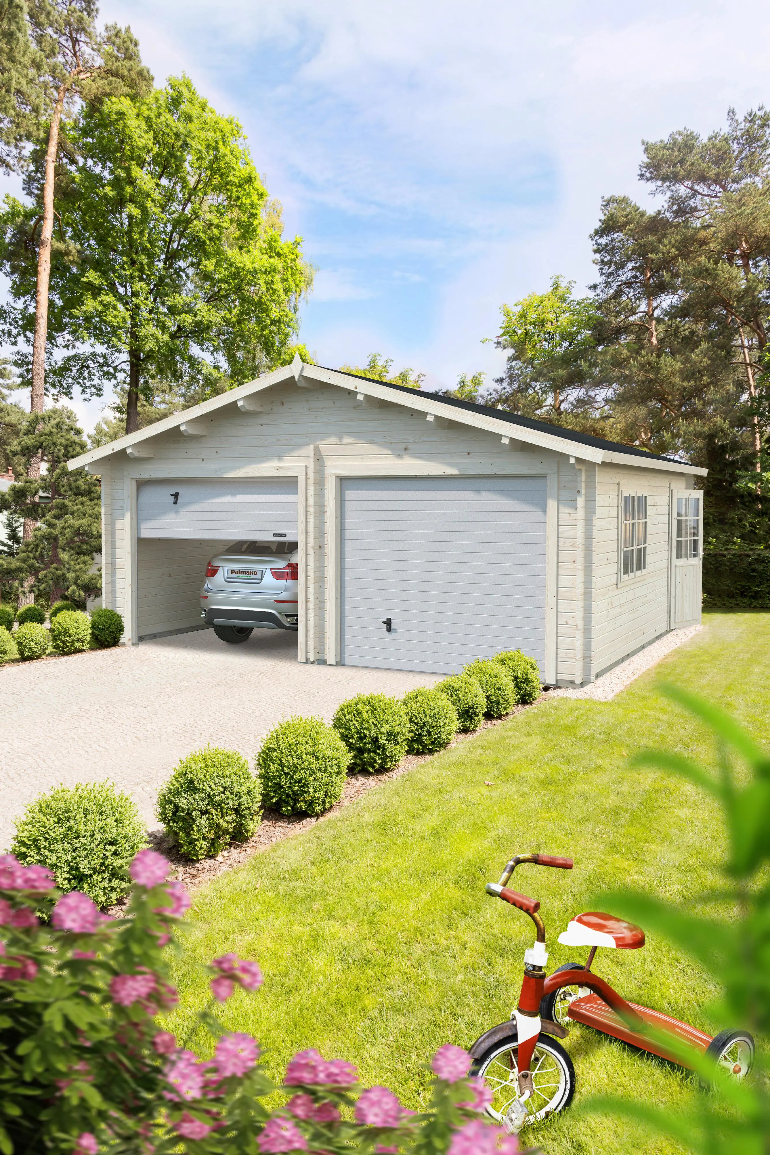 Palmako Fertiggarage Doppelgarage Roger 575 x 510 cm mit Sektionaltor naturbelassen