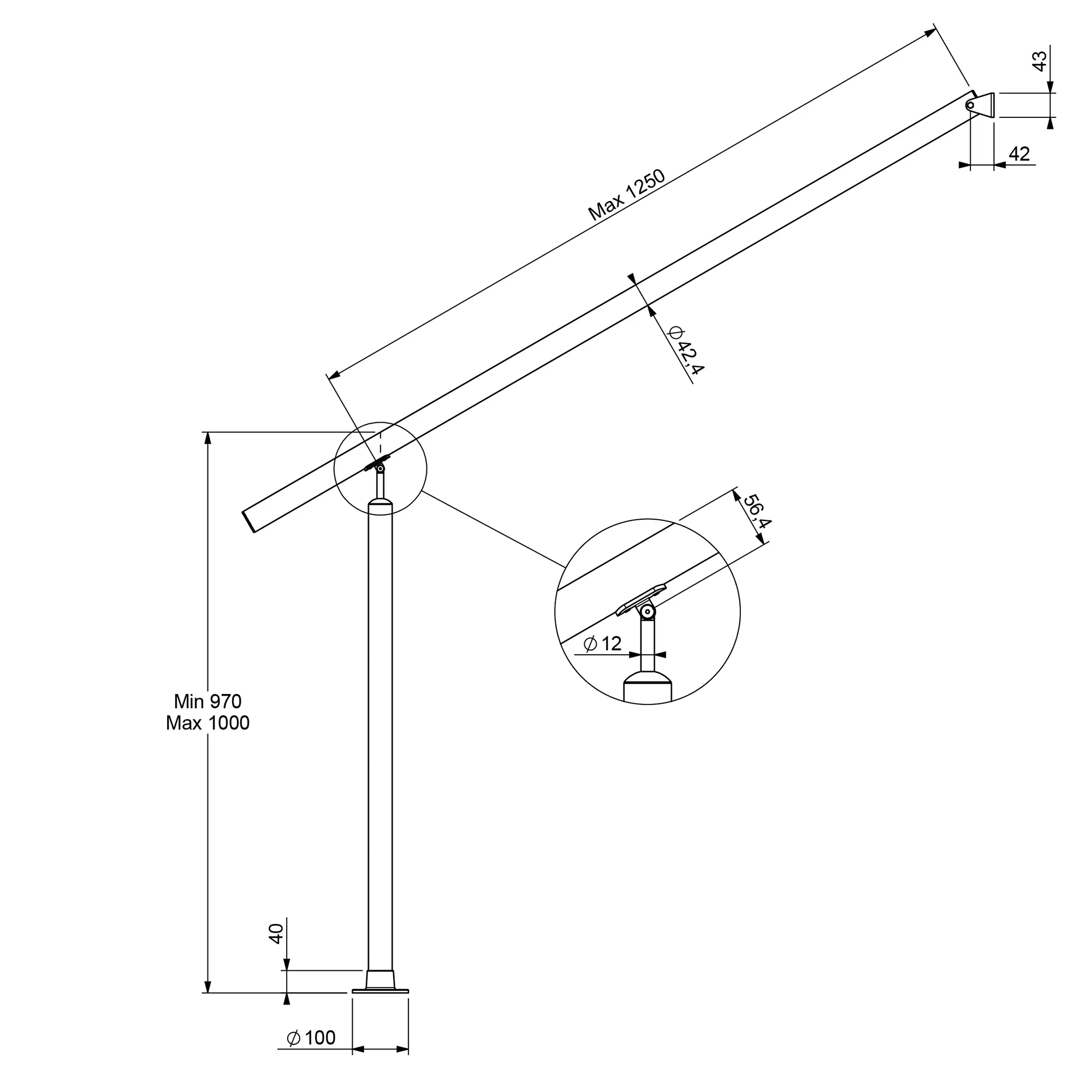 DOLLE Eingangsgeländer PS 510 Edelstahl 150 cm 1 Pfosten