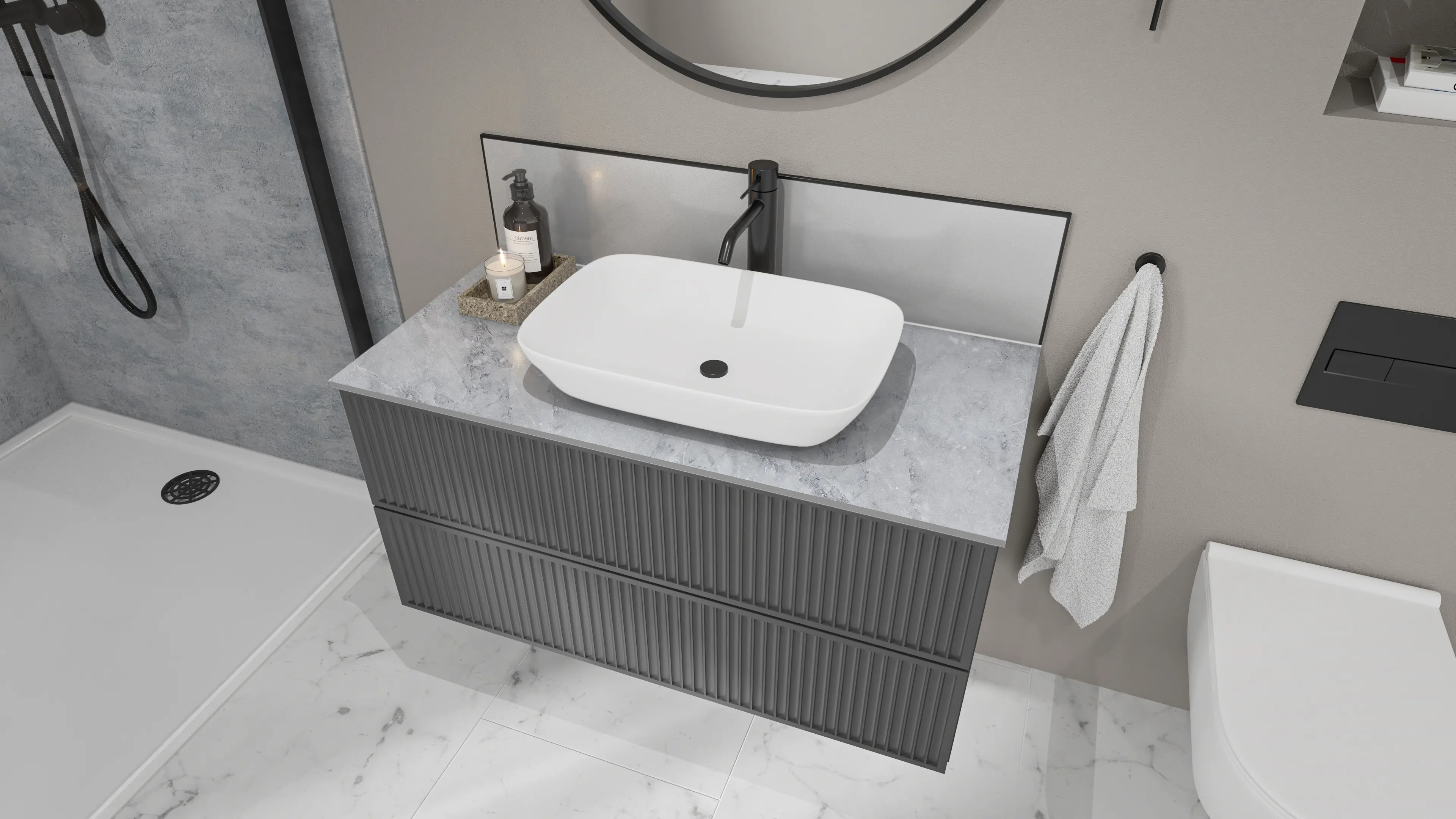 Wetwall Vanity Compact Waschtischplatte 150 x 60 cm Fumo 