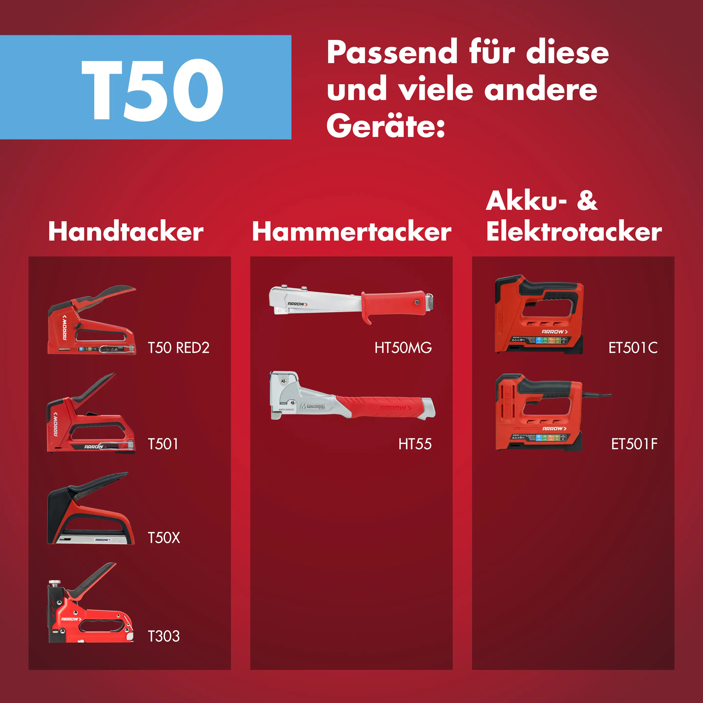 Arrow Tackerklammer Flachtdraht T50 8 mm Folie 1000 Stück
