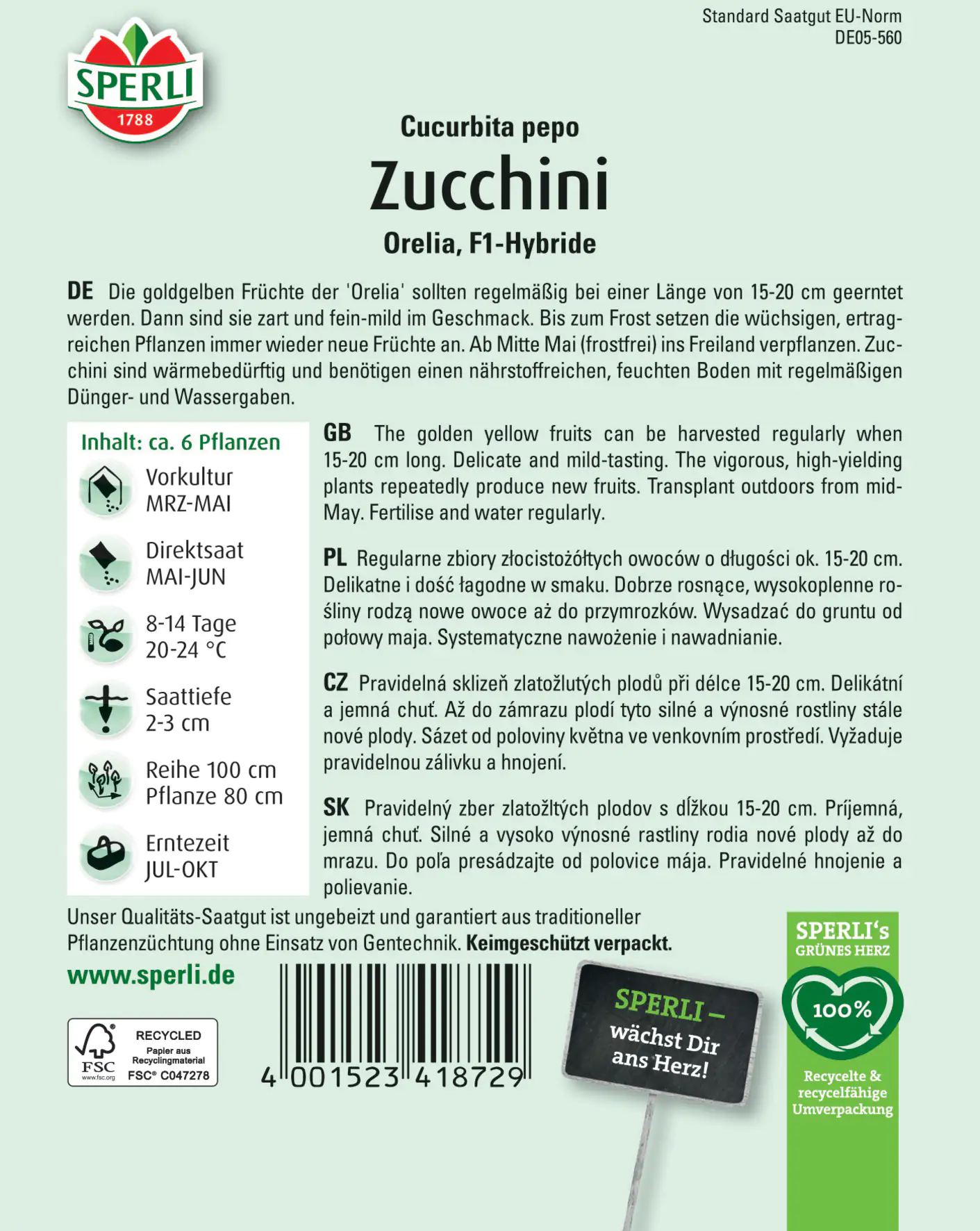 Sperli Zucchini Orelia F1