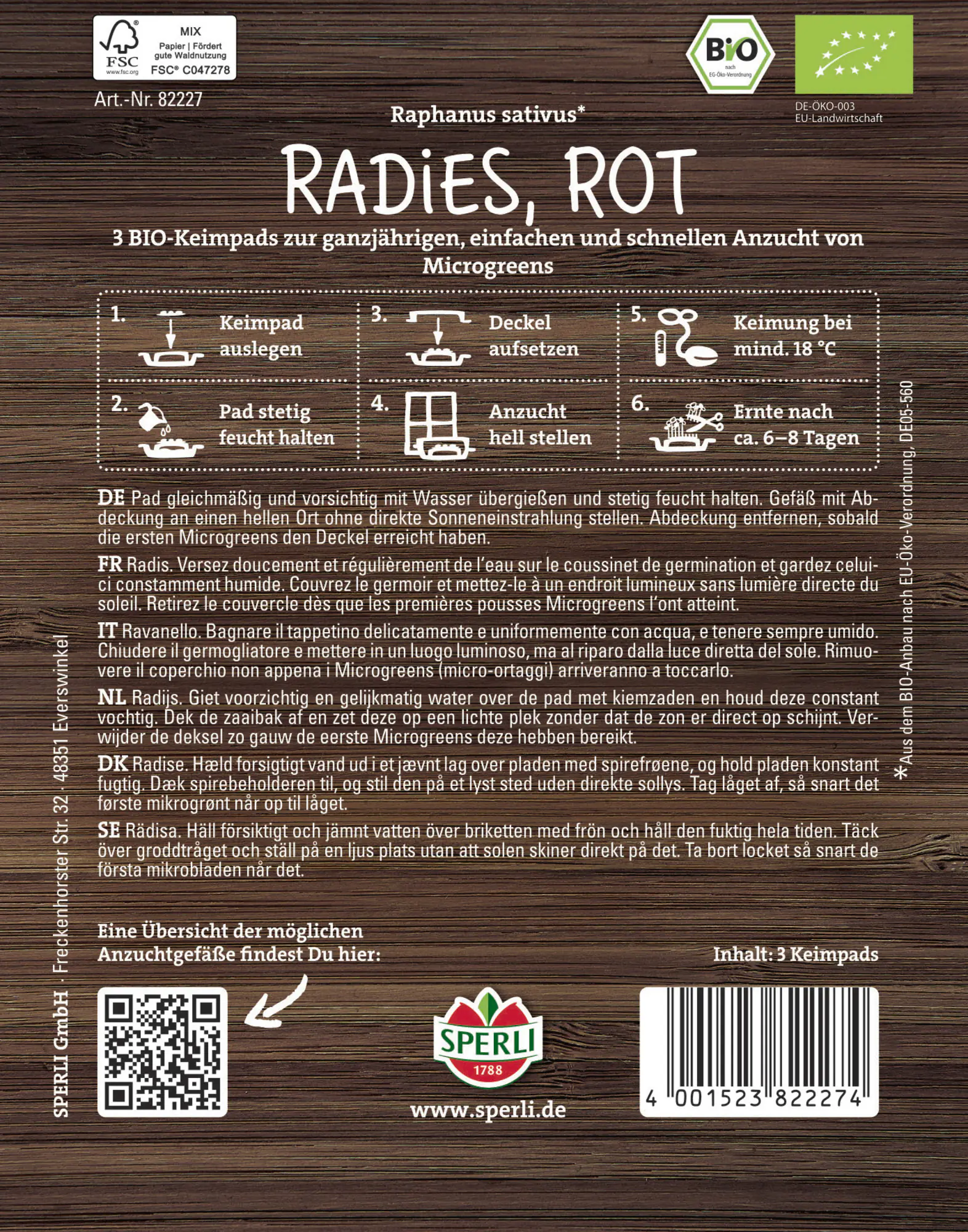 Sperli Keimsprossen BIO Microgreen Radieschen 3 Pads